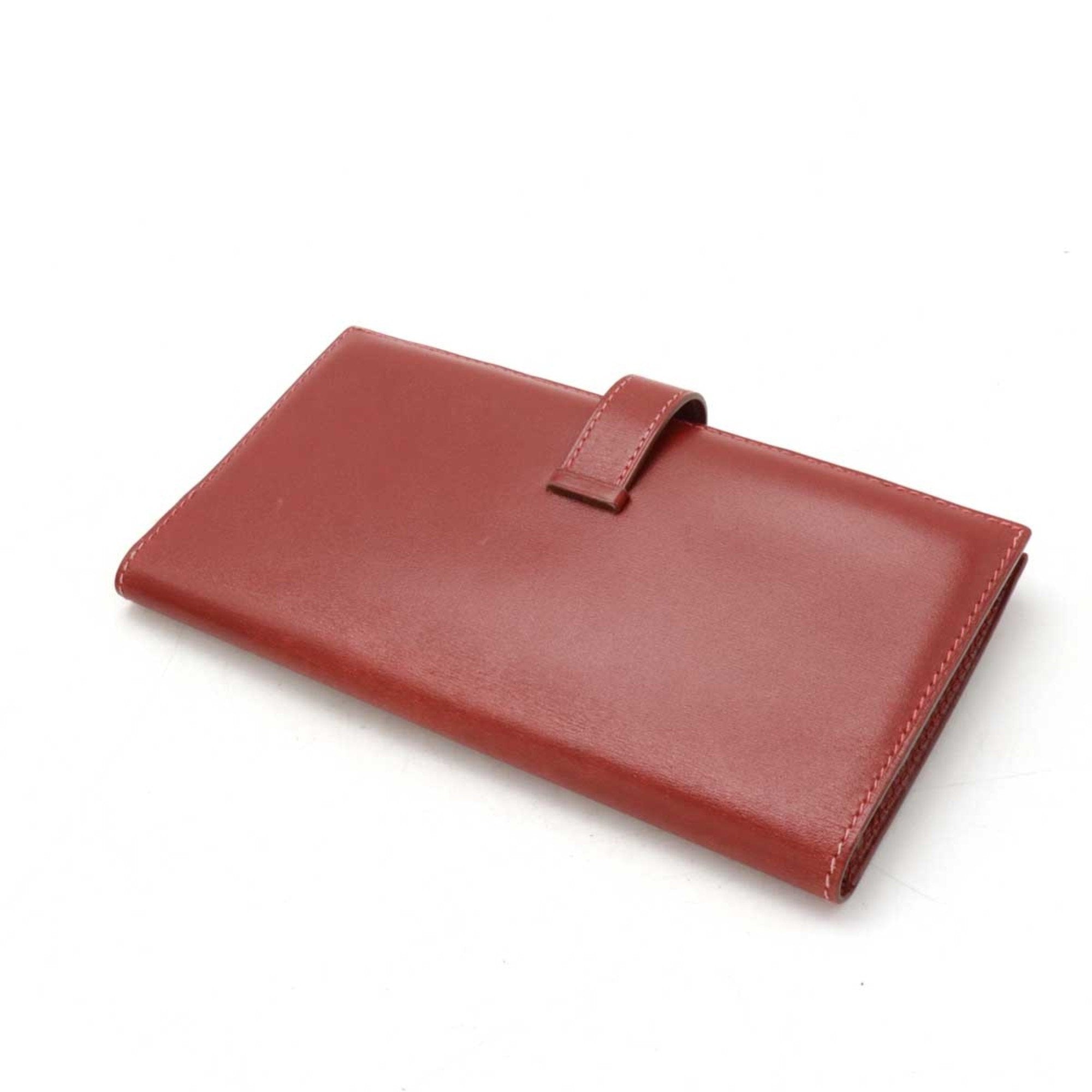 Hermes Red Color Leather Long Wallet (Bi-Fold) (Pre-Owned)
