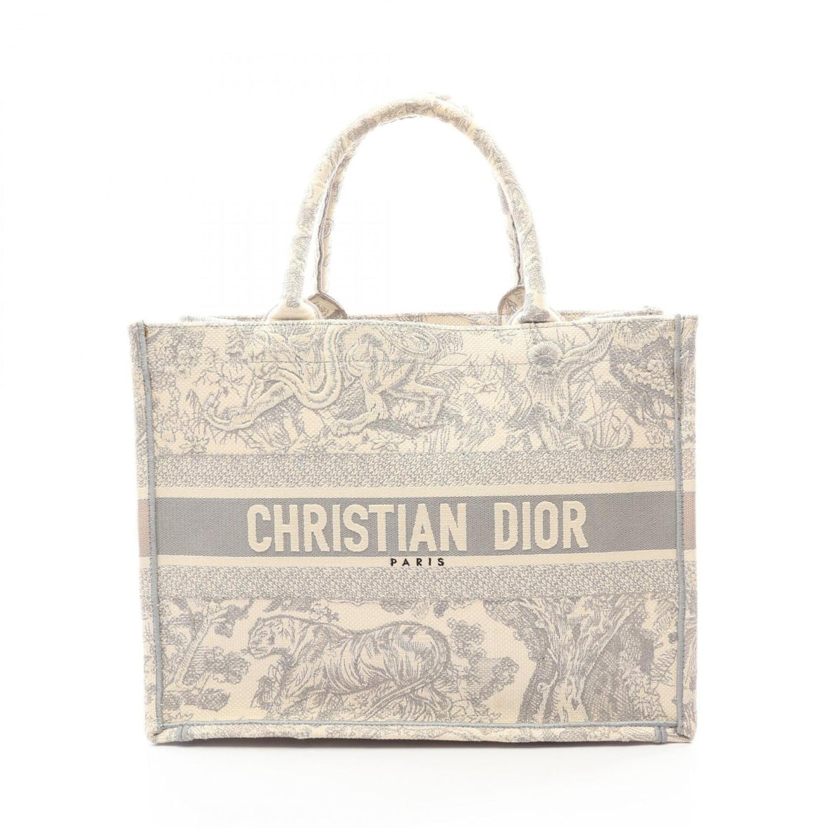 Christian Dior Gray Ivory Canvas Handbag Tote Bag (Pre-Owned)