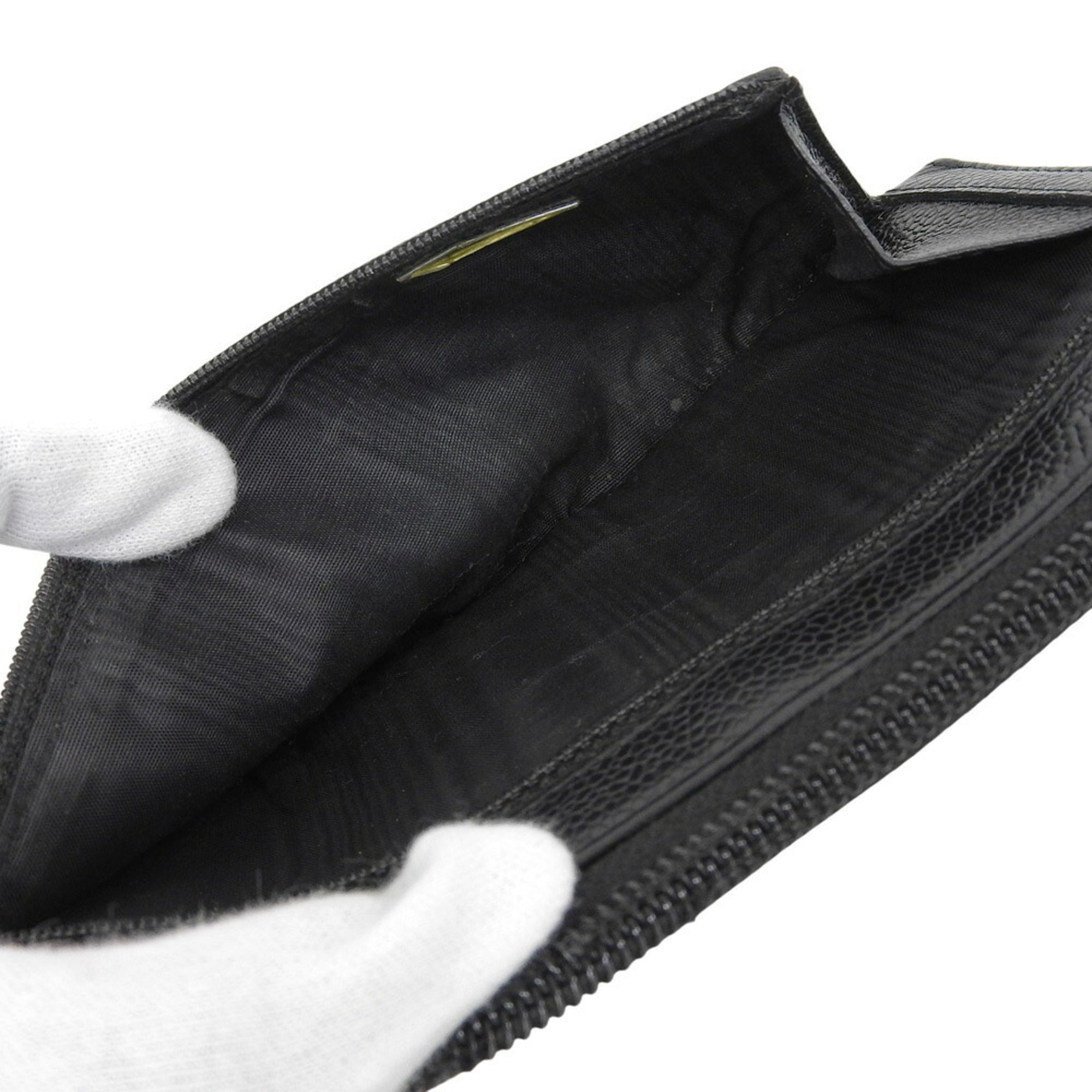 Chanel Black Grained Calfskin Long Wallet (Bi-Fold) (Pre-Owned)