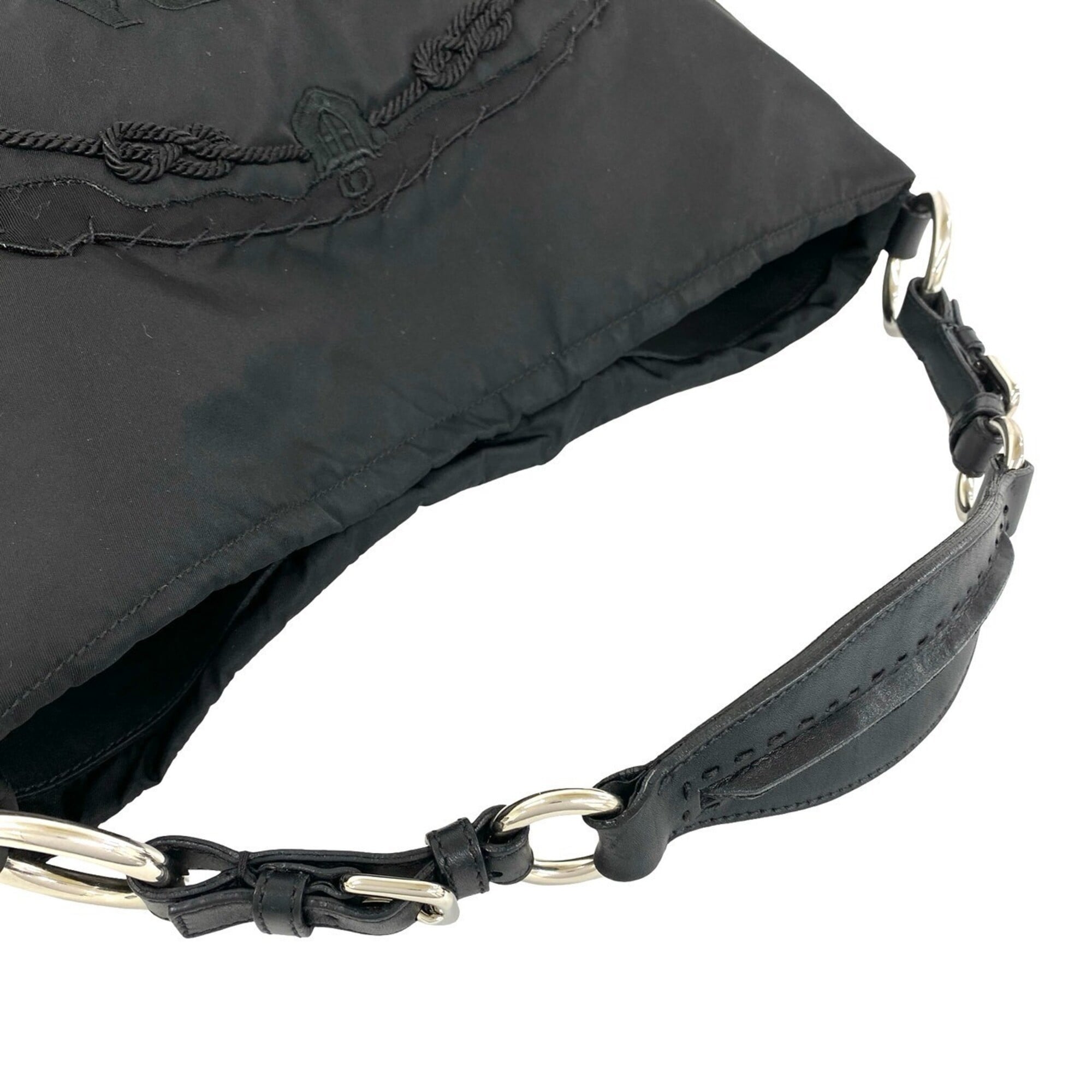 Prada Black Nylon Leather Boston Bag Shoulder Bag Tote Bag (Pre-Owned)