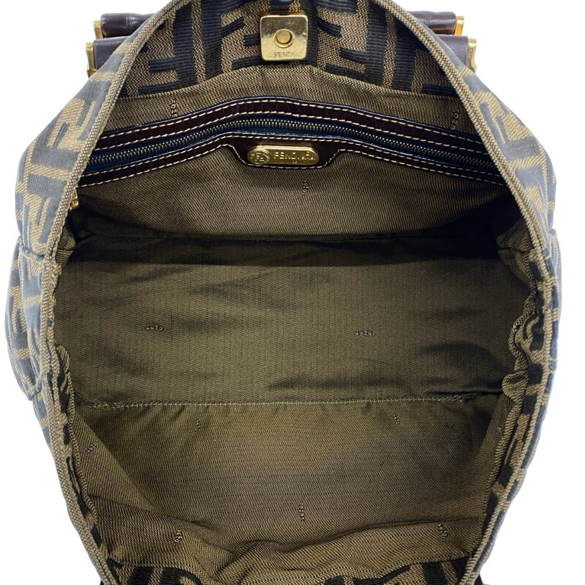 Fendi Black Brown Canvas Leather Handbag Tote Bag (Pre-Owned)