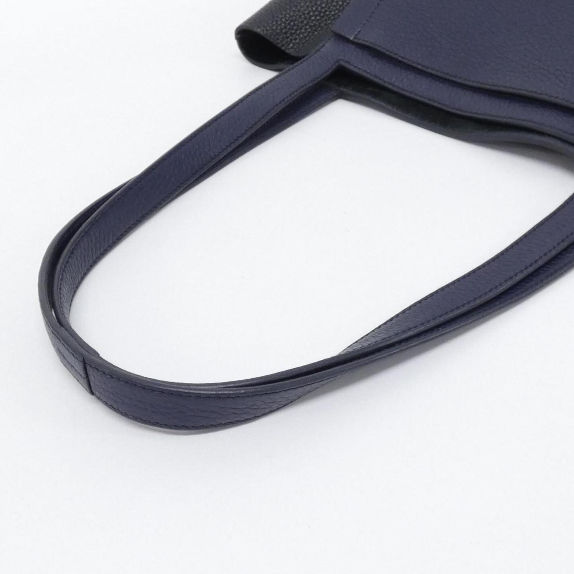 Hermes Bicolor Black Blue Nuit Taurillon Clemence Leather Handbag (Pre-Owned)