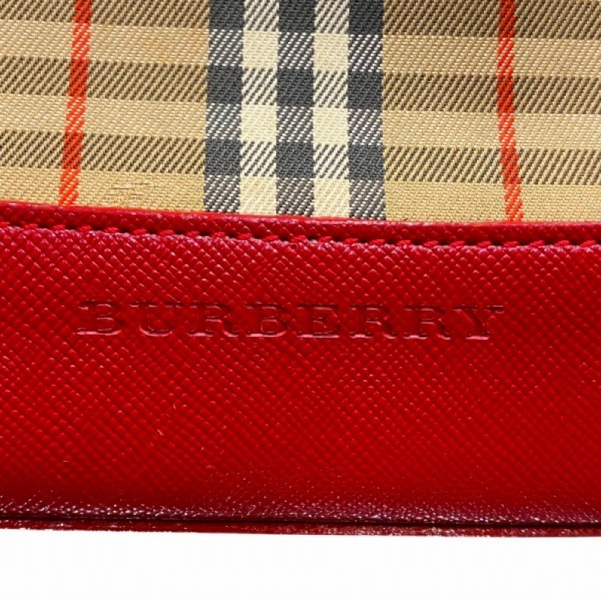 Burberry Beige Red Color Canvas Handbag (Pre-Owned)