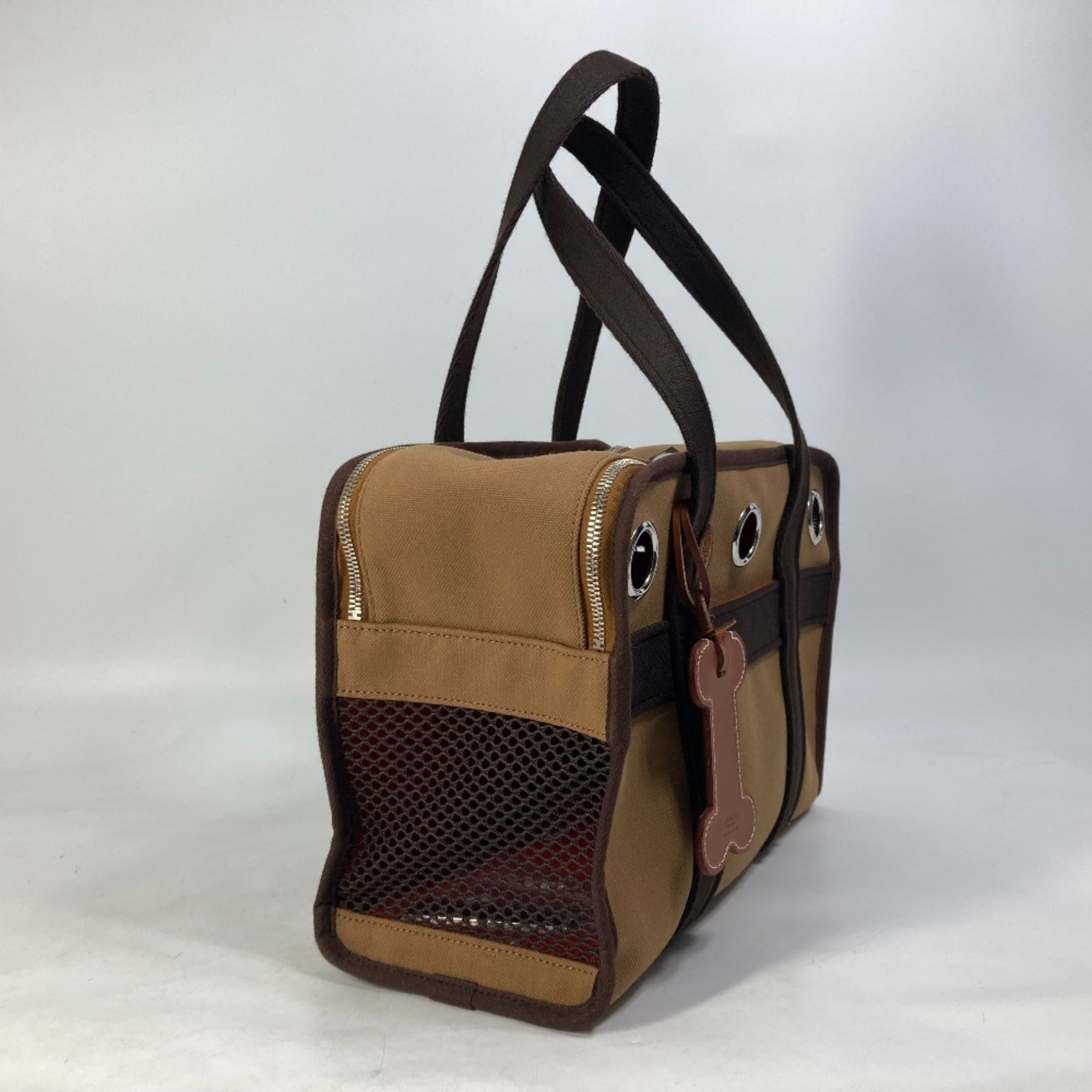Hermes Brown Feu Nylon Cotton Elastane Boston Bag Tote Bag (Pre-Owned)