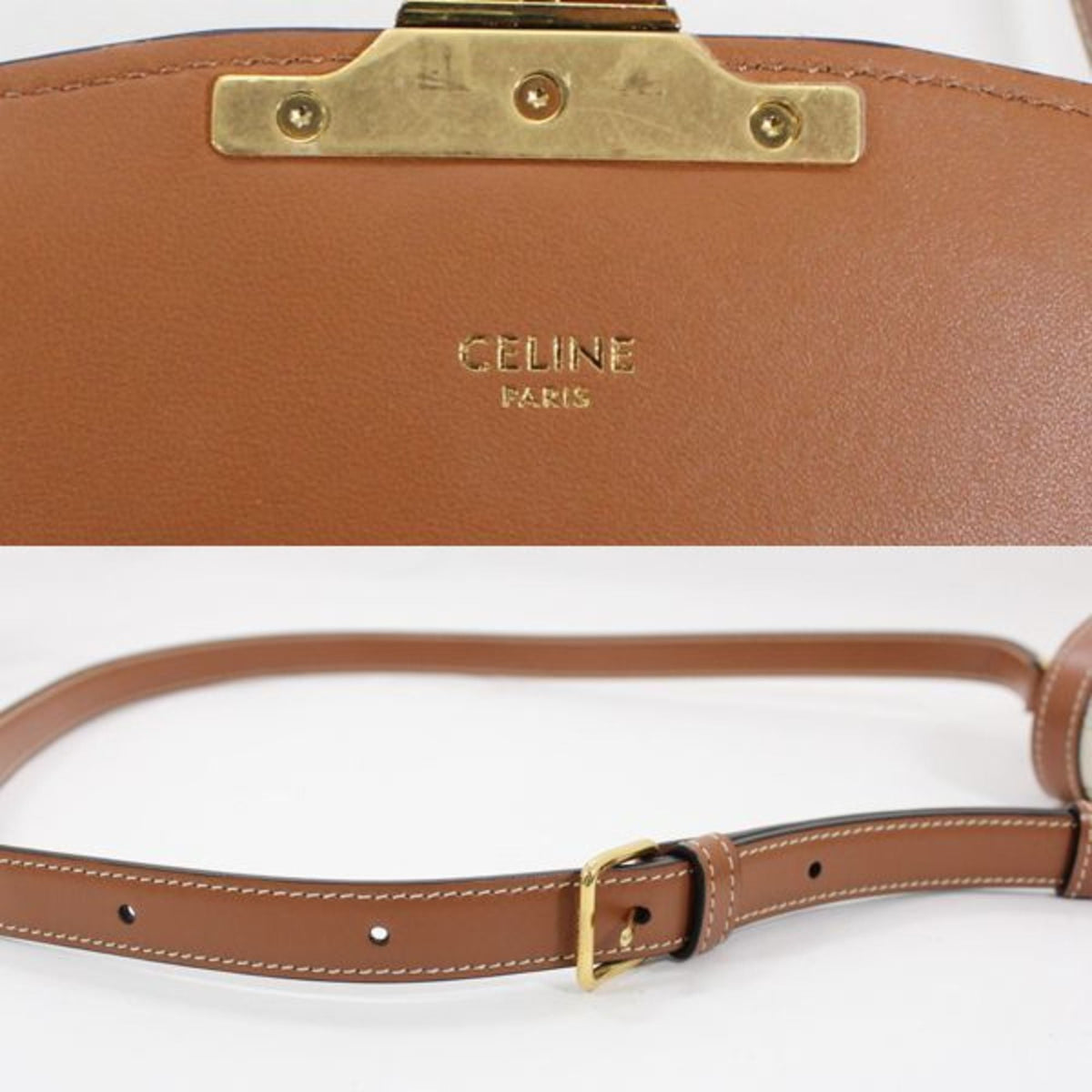 Celine Brown White Canvas Leather Shoulder Bag (Pre-Owned)