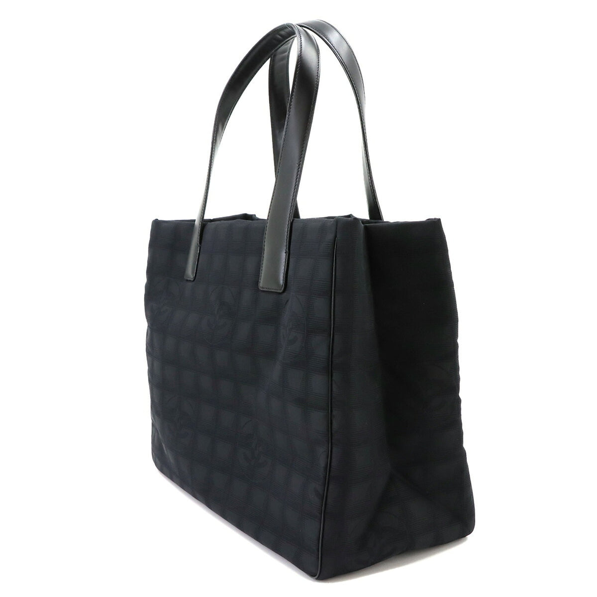 Chanel Black Nylon Jacquard Leather Handbag Tote Bag (Pre-Owned)