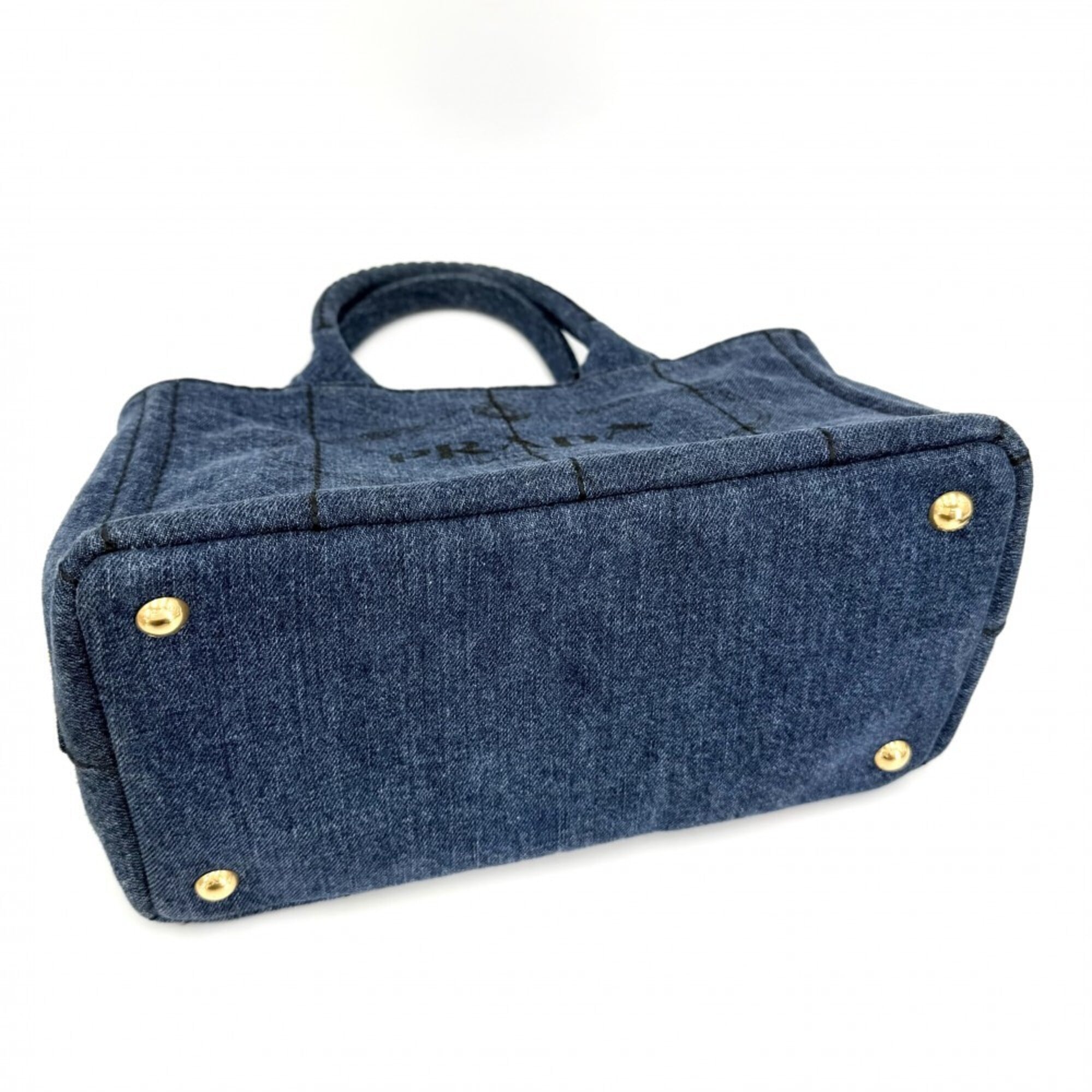 Prada Dark Blue White Yellow Cotton Handbag Shoulder Bag (Pre-Owned)