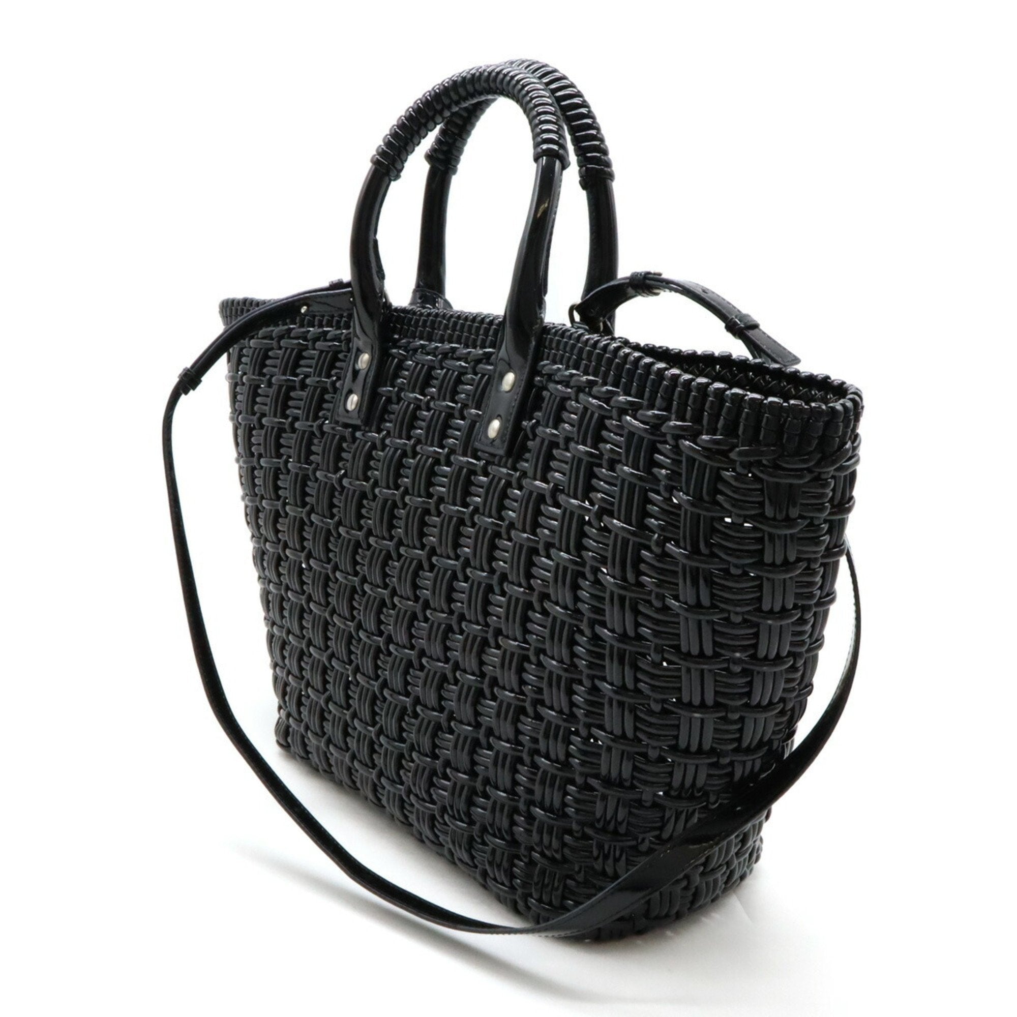 Balenciaga Black Vinyl Basket Handbag Shoulder Bag (Pre-Owned)