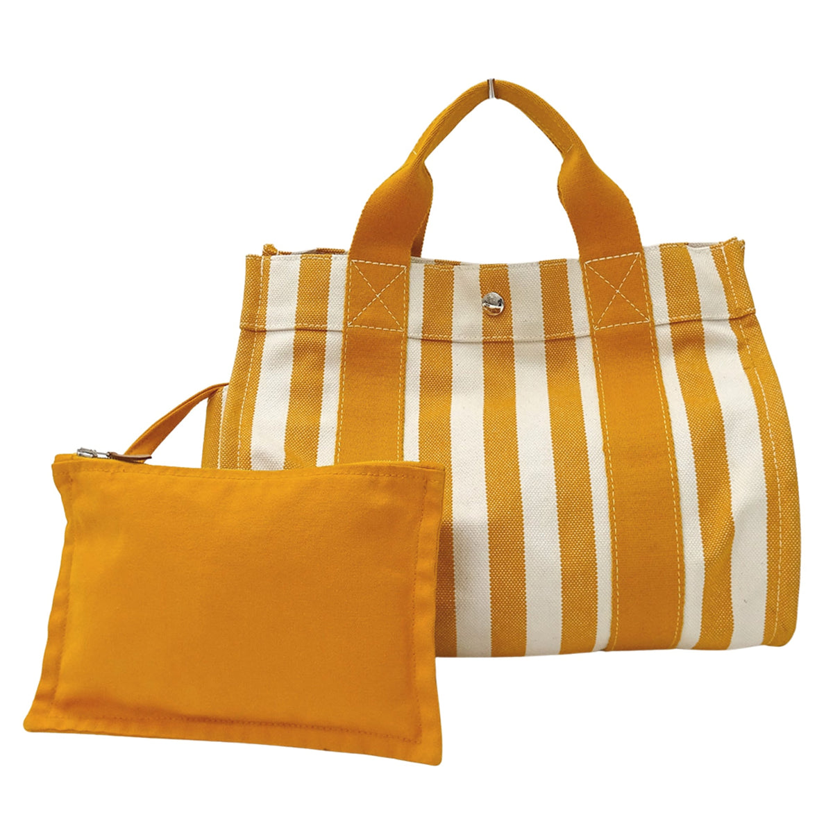 Hermes Orange White Canvas Handbag Pouch Tote Bag (Pre-Owned)