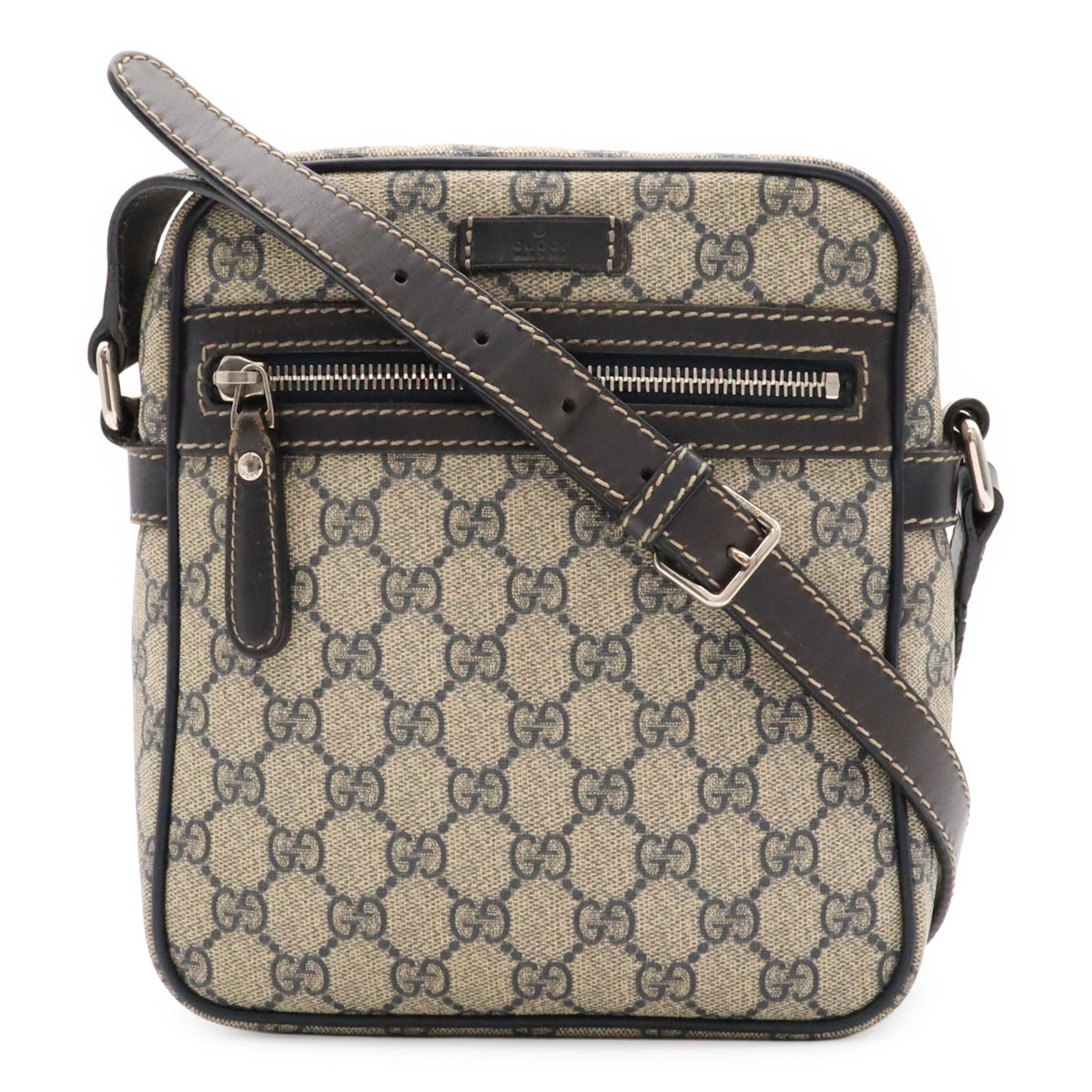 Gucci Beige Navy Gg Plus Pochette Shoulder Bag (Pre-Owned)