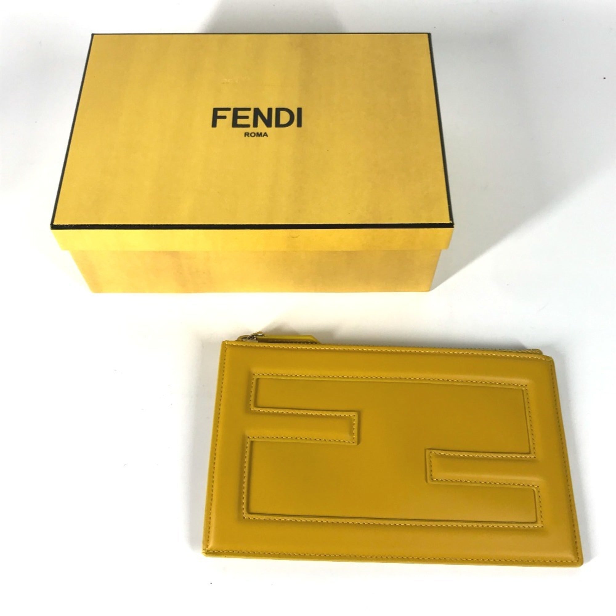 Fendi Yellow Leather Clutch Bag Pouch (Pre-Owned)