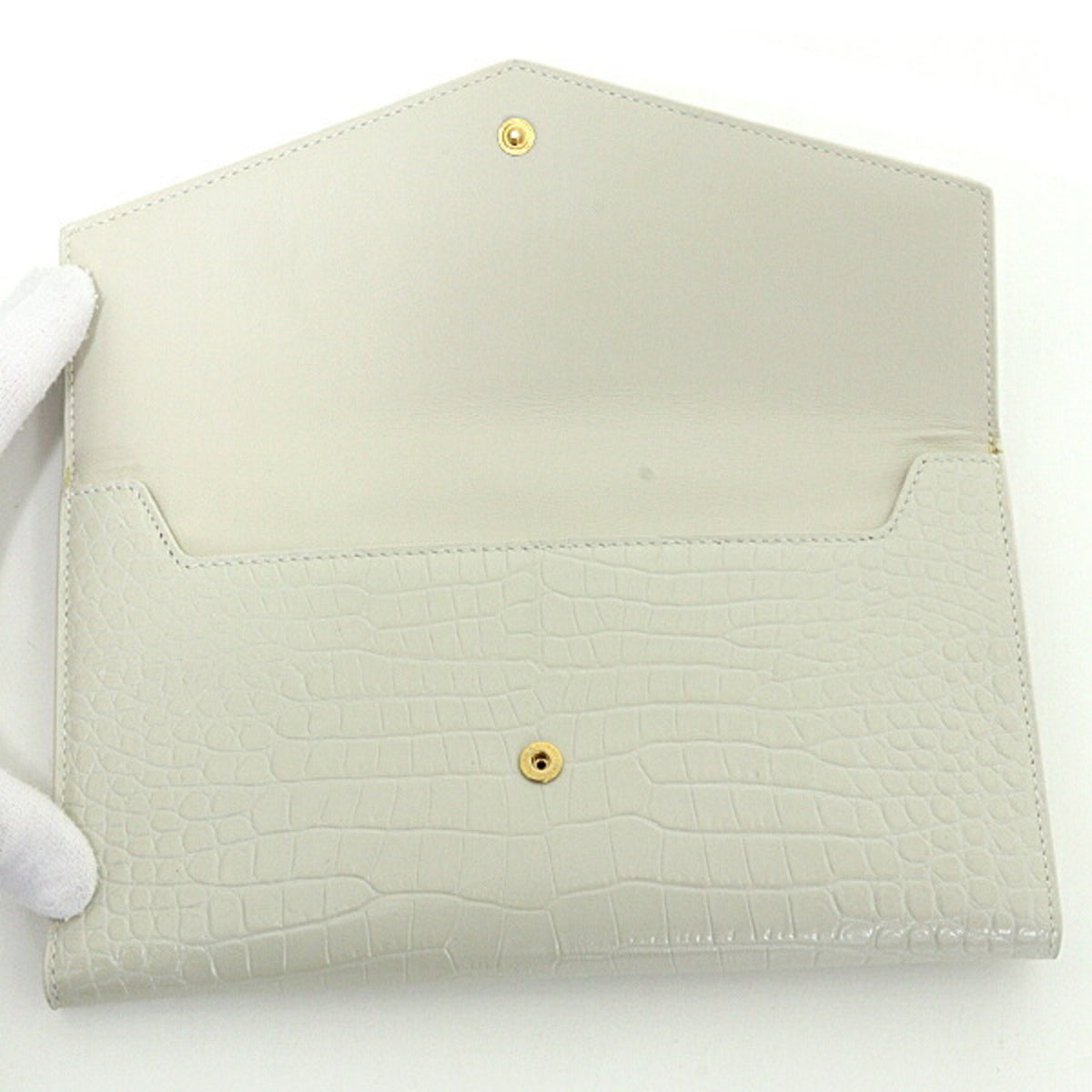 Saint Laurent Off-White Leather Long Wallet (Bi-Fold) (Pre-Owned)