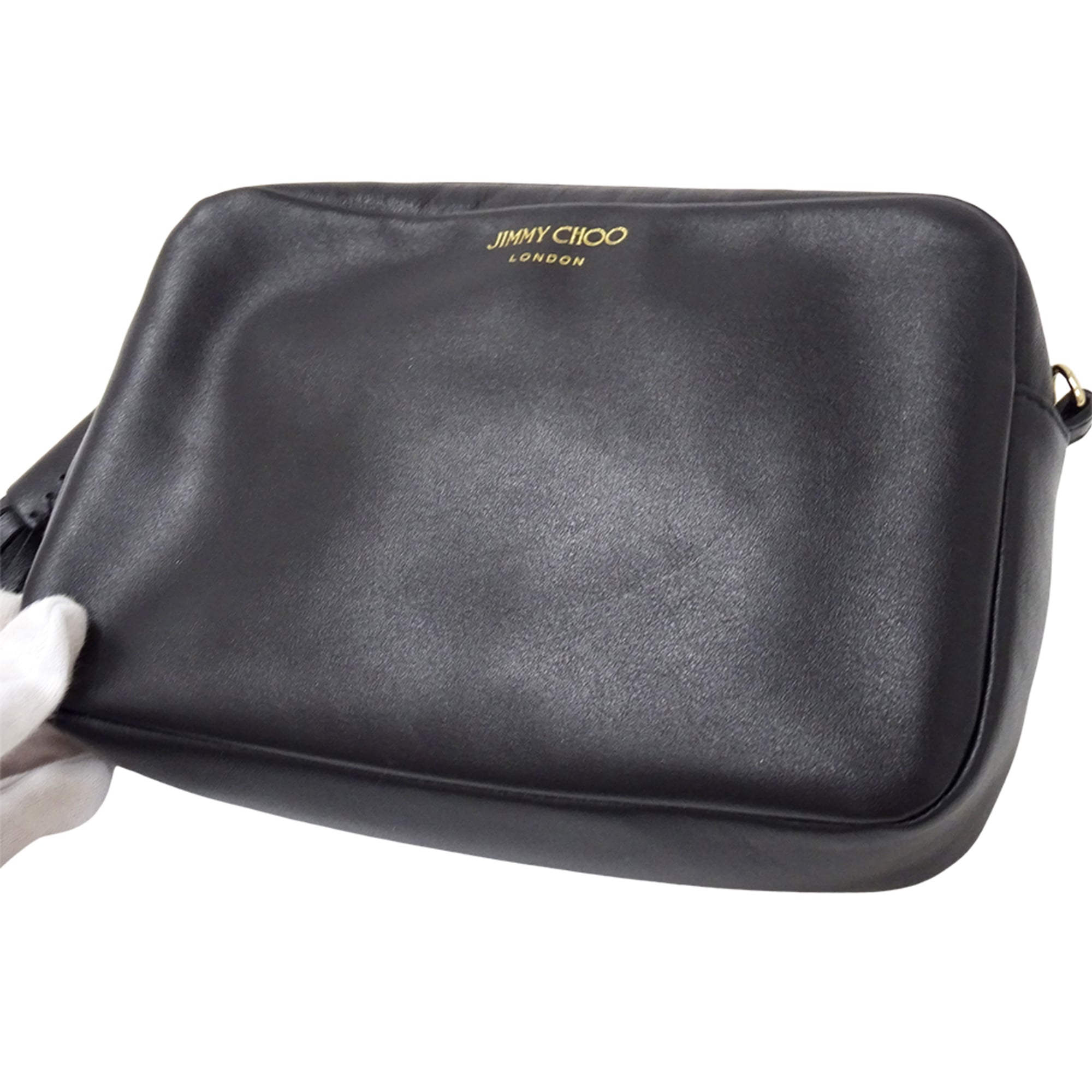 Jimmy Choo Black Leather Handbag Shoulder Bag (Pre-Owned)