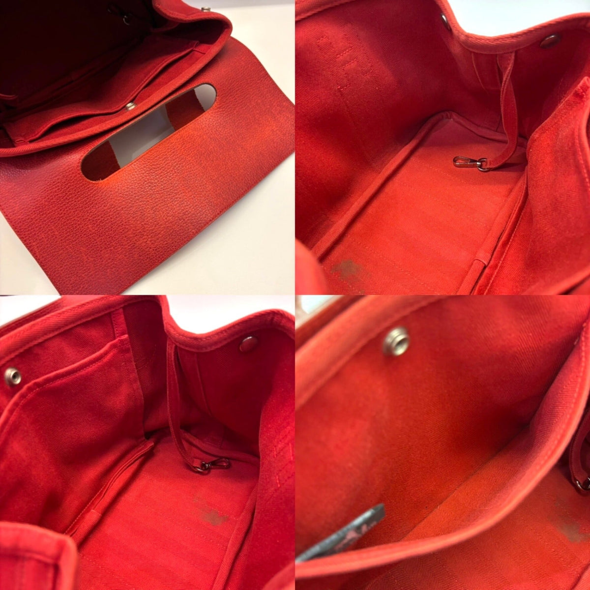 Hermes Red Color Toile Chevron Handbag Pouch (Pre-Owned)