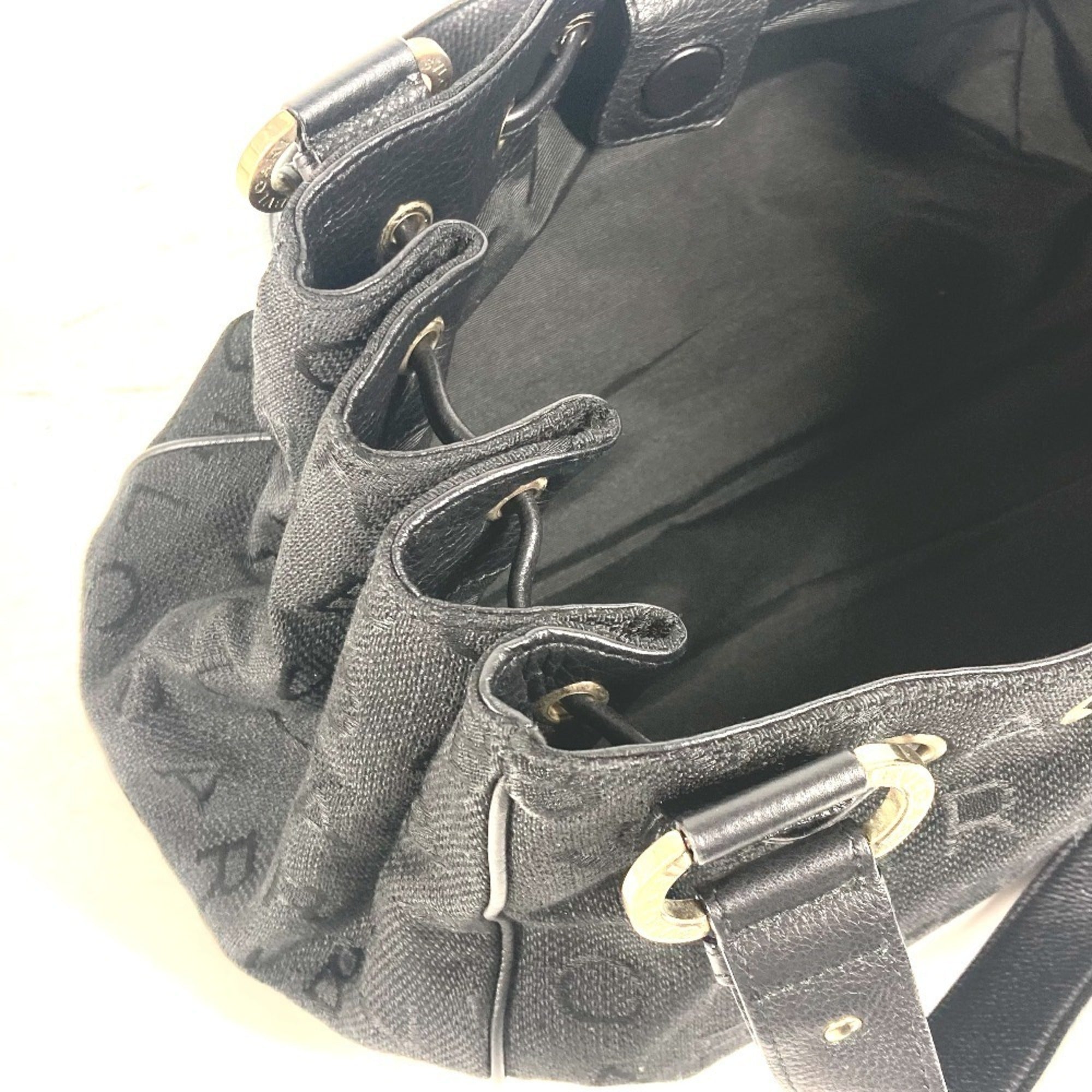 Bvlgari Black Leather Canvas Shoulder Bag Tote Bag (Pre-Owned)
