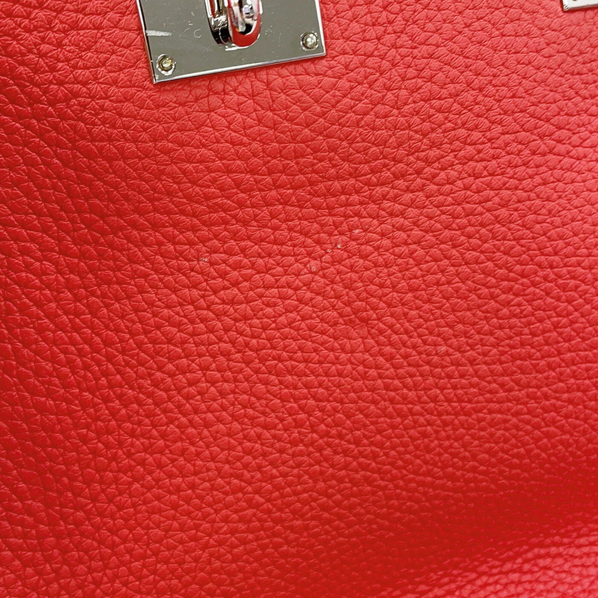 Hermes Red Color Taurillon Clemence Leather Handbag (Pre-Owned)