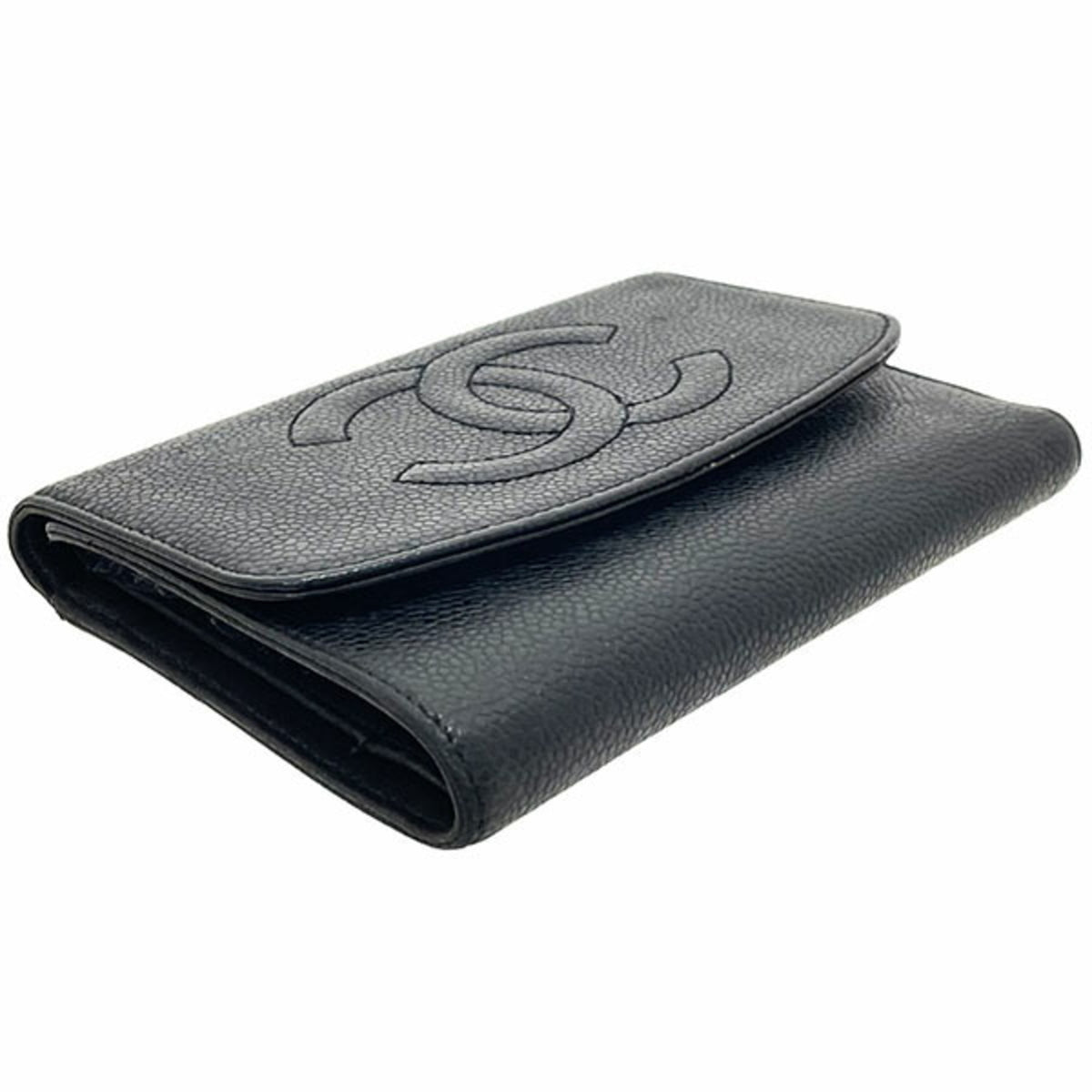 Chanel Black Grained Calfskin Wallet (Tri-Fold) (Pre-Owned)
