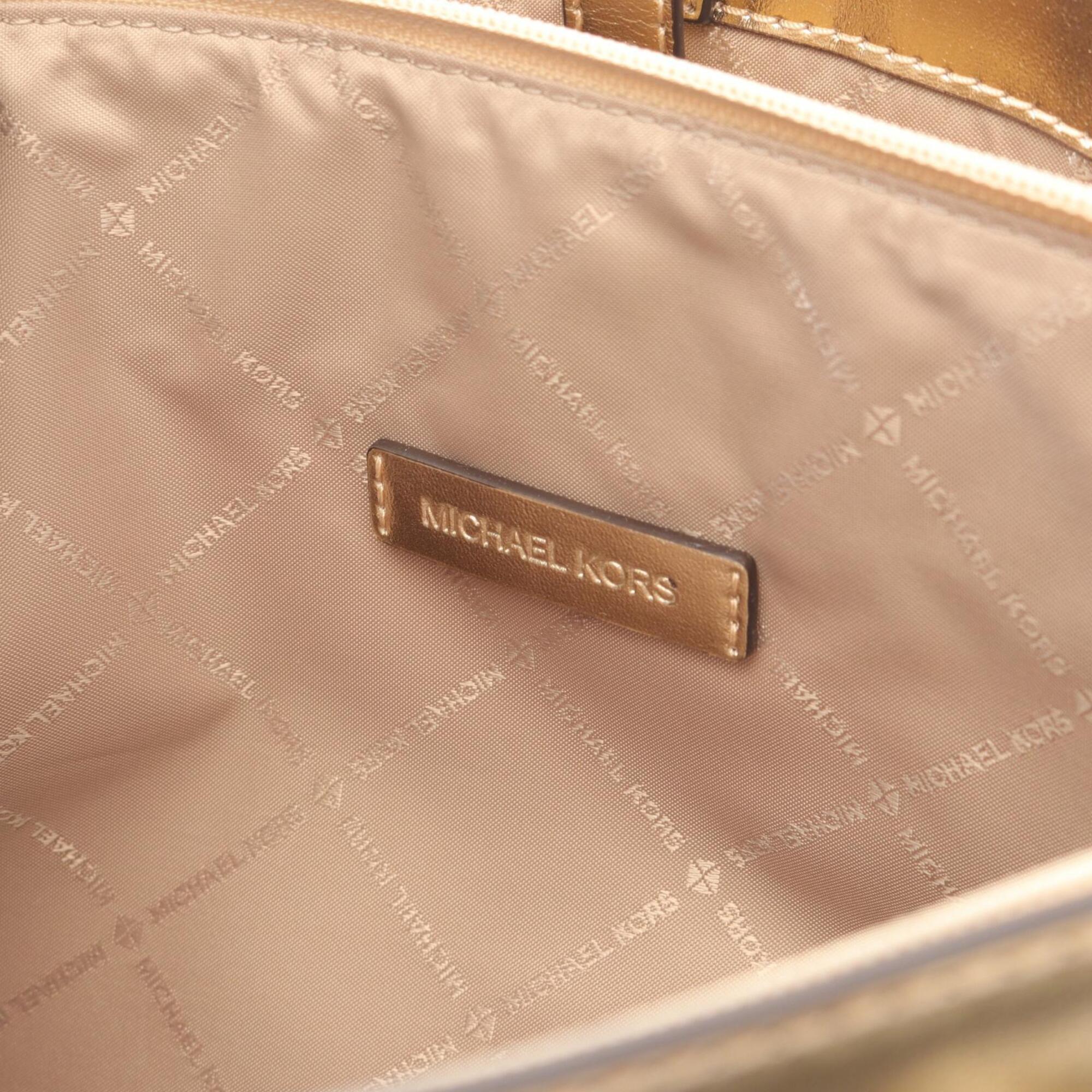 Michael Kors Gold Ivory Coated Canvas Pvc Leather Handbag Tote Bag Weekend Bag (Pre-Owned)