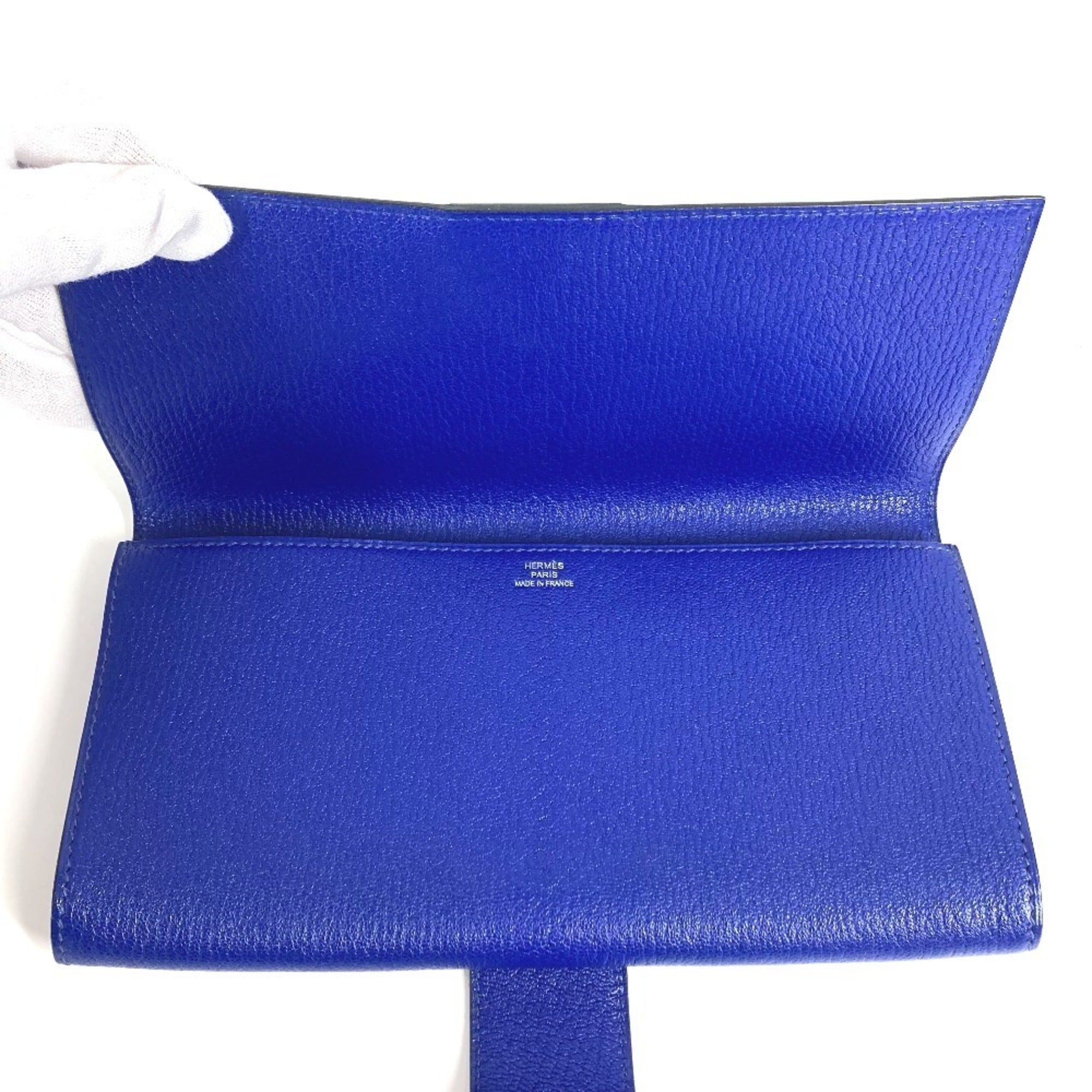 Hermes Blue Leather Clutch Bag Handbag Pouch (Pre-Owned)