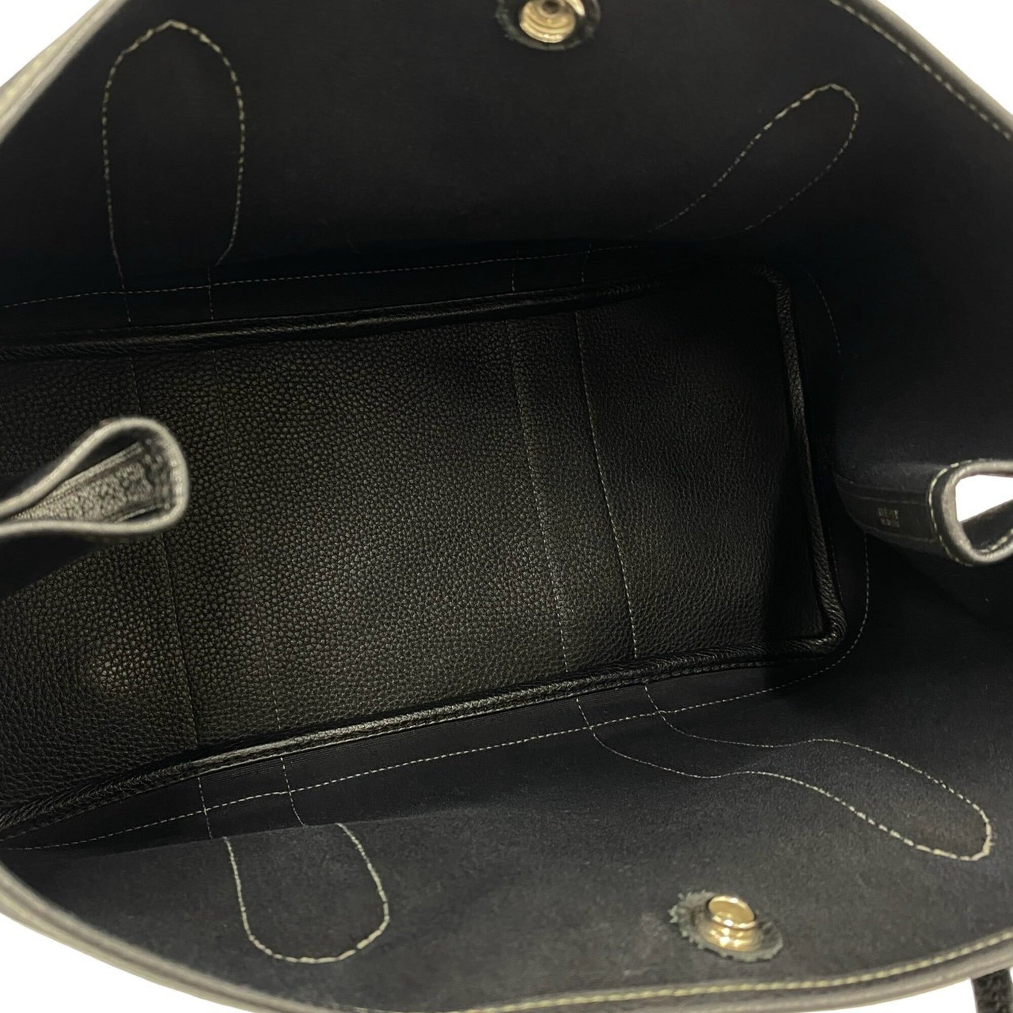 Hermes Black Toile Officier Buffalo Leather Handbag Tote Bag (Pre-Owned)