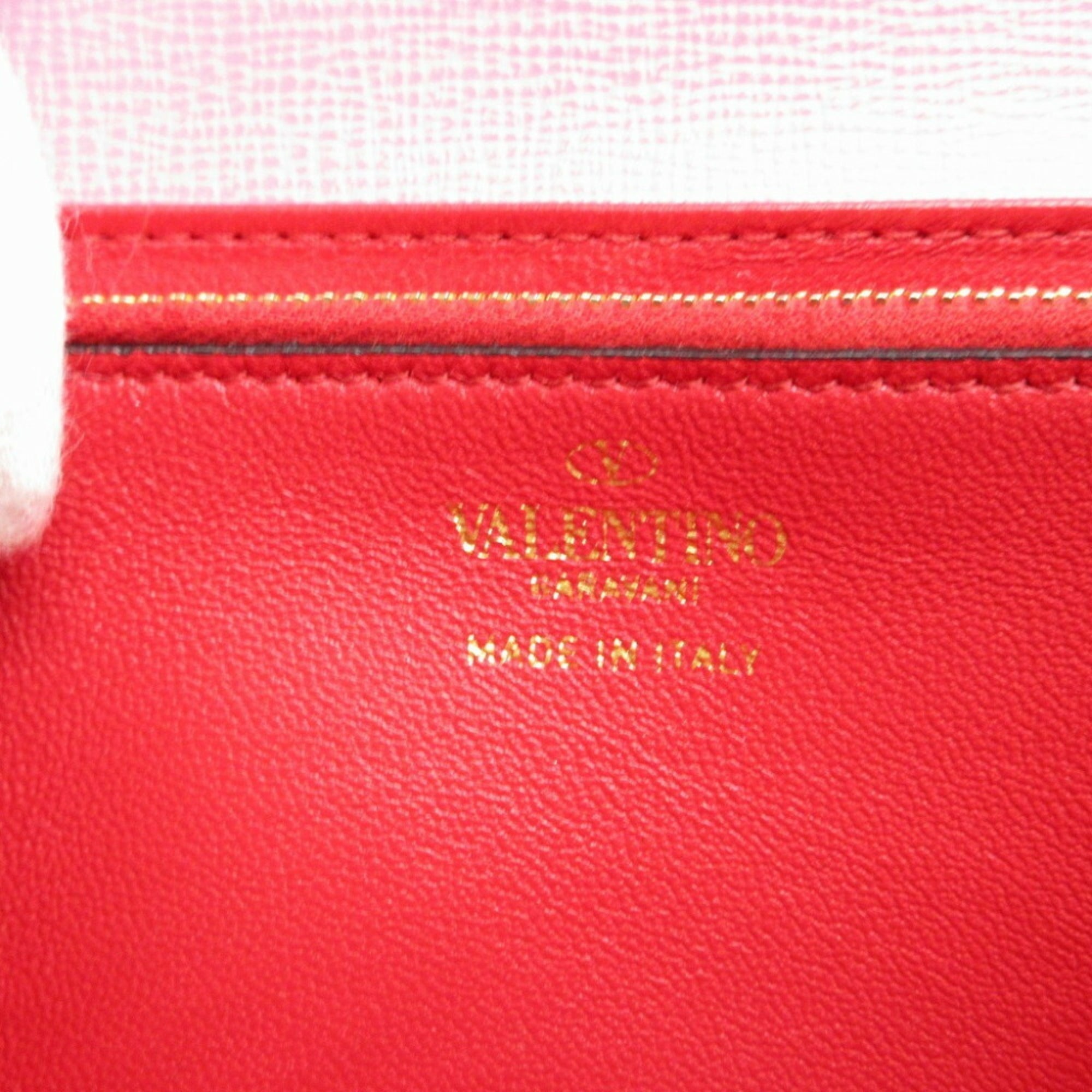 Valentino Pink Red Color Leather Long Wallet (Bi-Fold) (Pre-Owned)