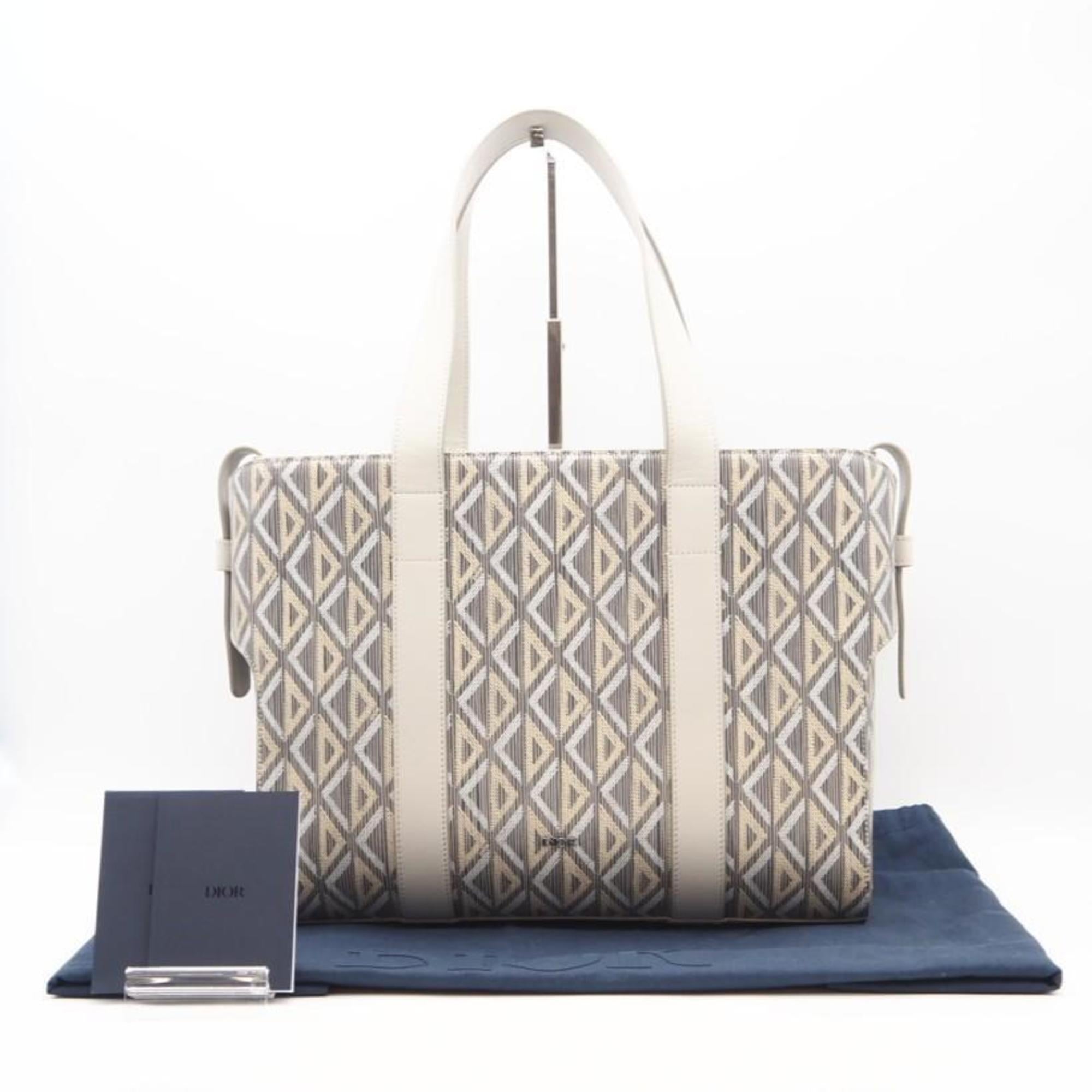 Christian Dior Gray White Leather Tote Bag (Pre-Owned)