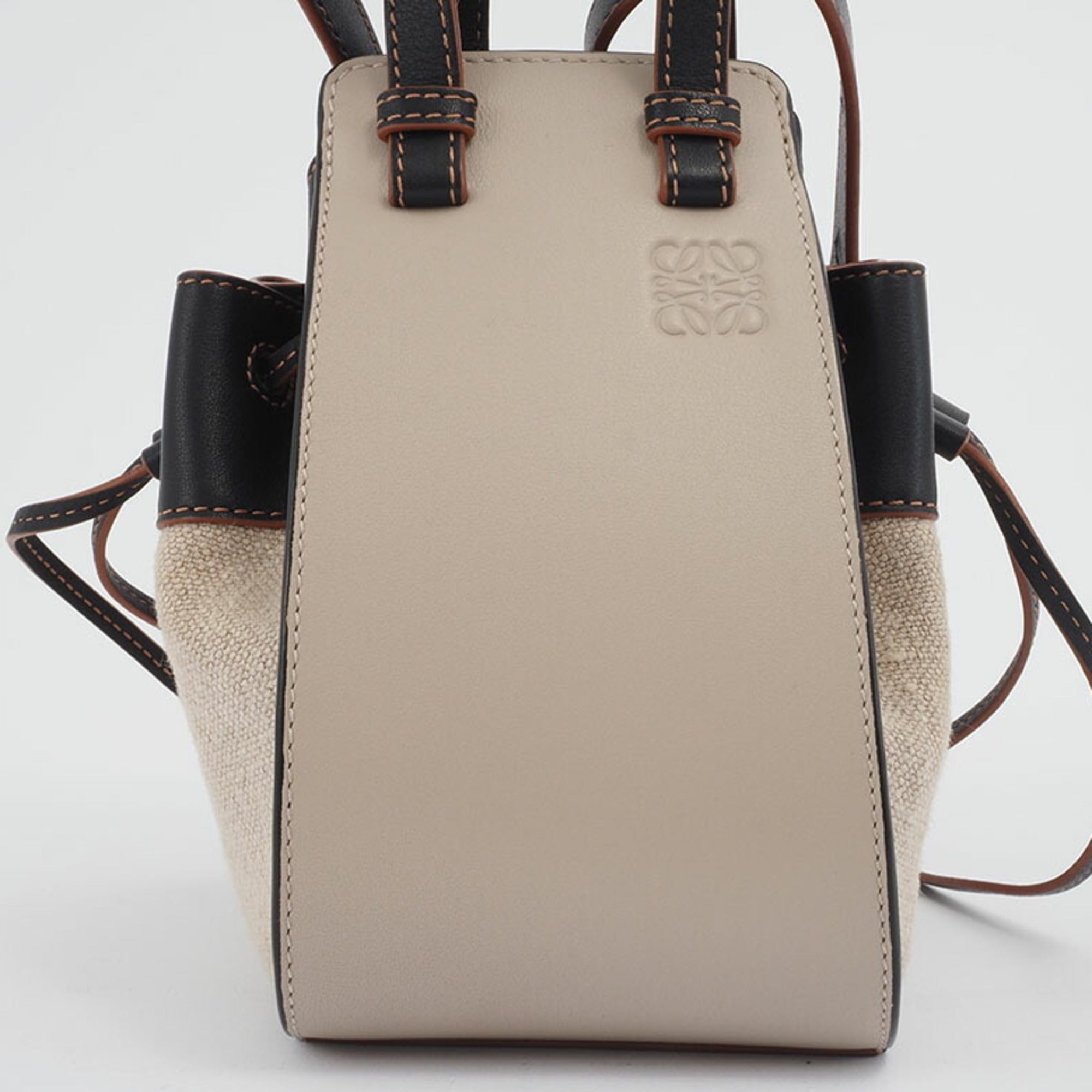 Loewe Hammock Beige Black Linen Leather Handbag Shoulder Bag (Pre-Owned)