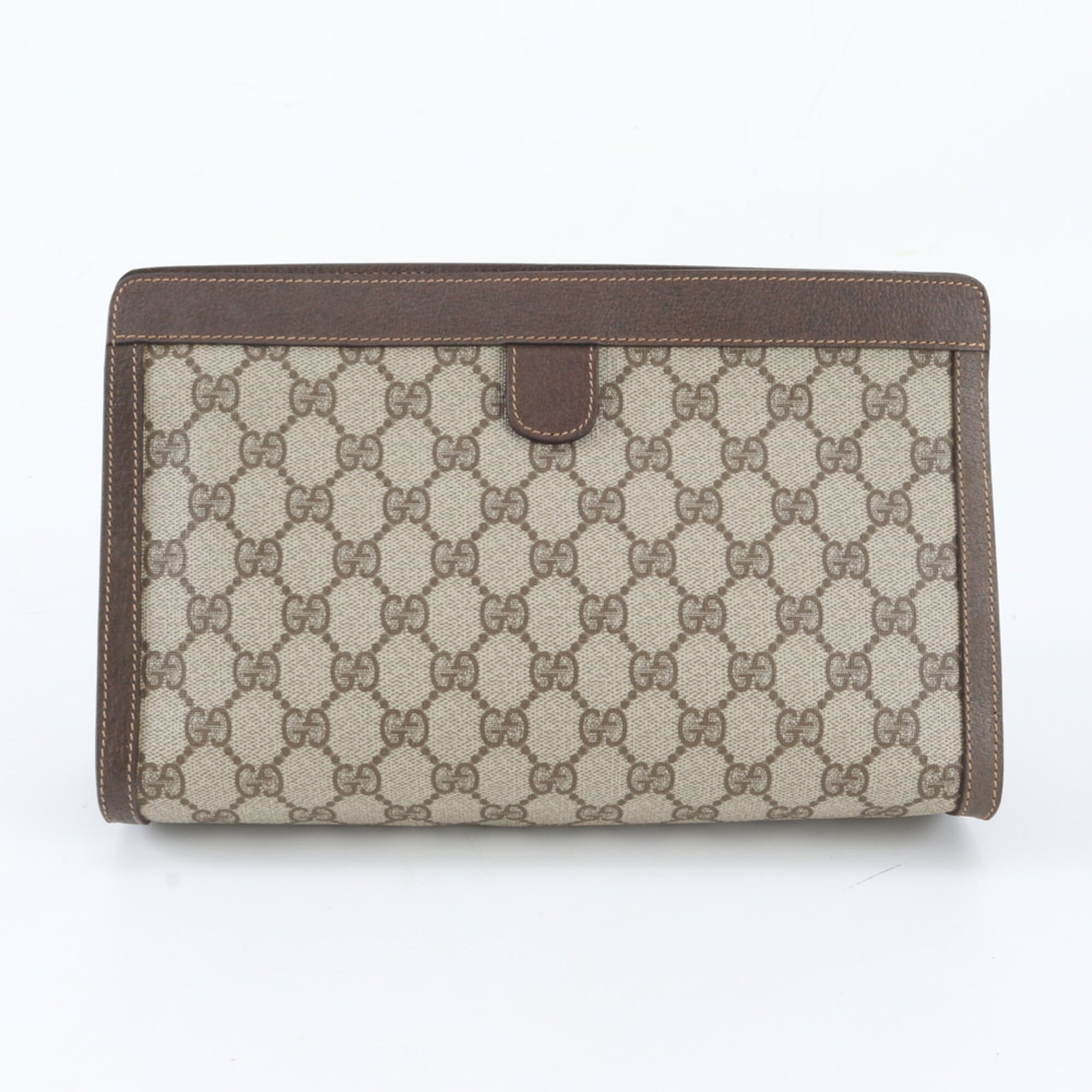 Gucci Beige Coated Canvas Leather Handbag Pouch (Pre-Owned)