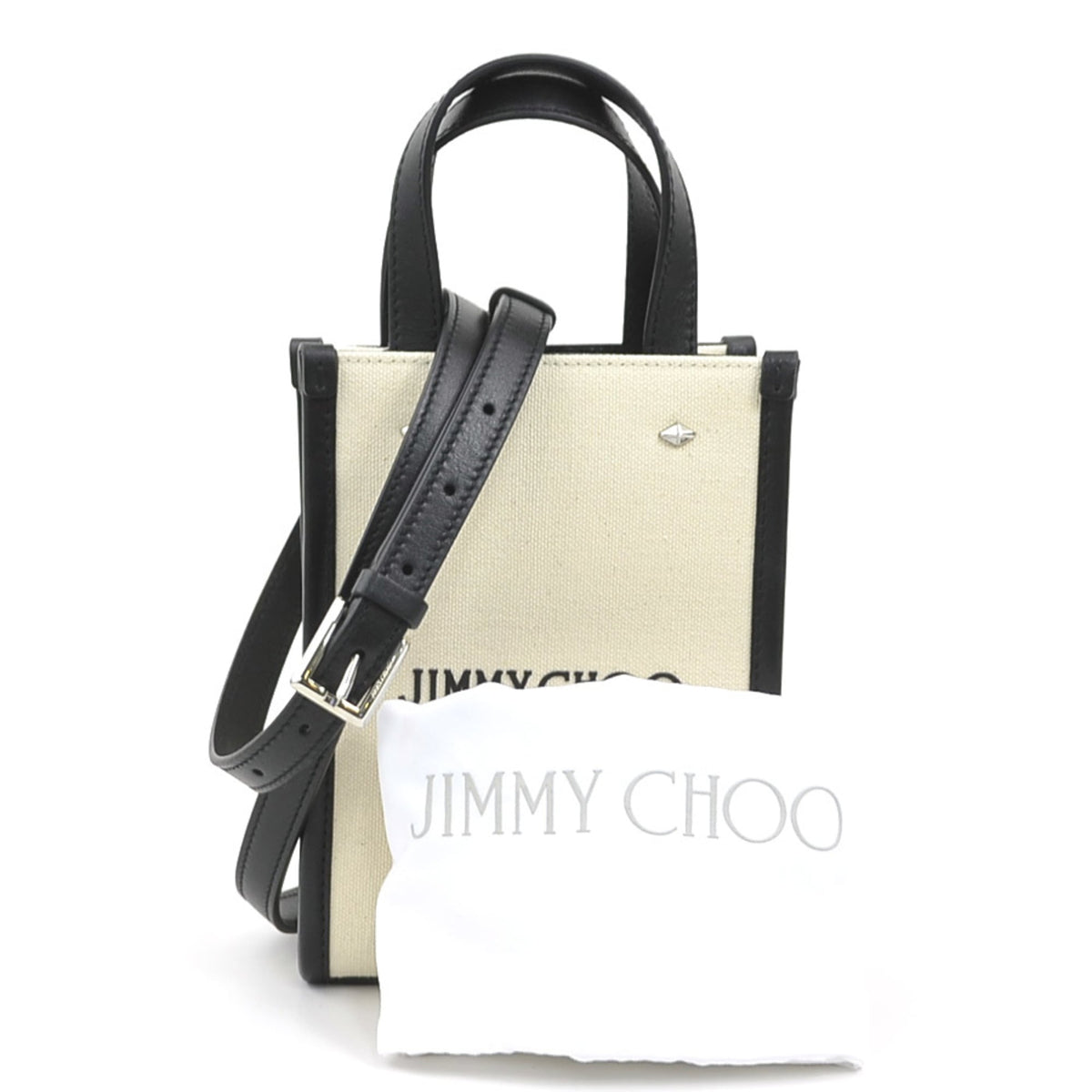 Jimmy Choo Black Ivory Canvas Leather Shoulder Bag (Pre-Owned)