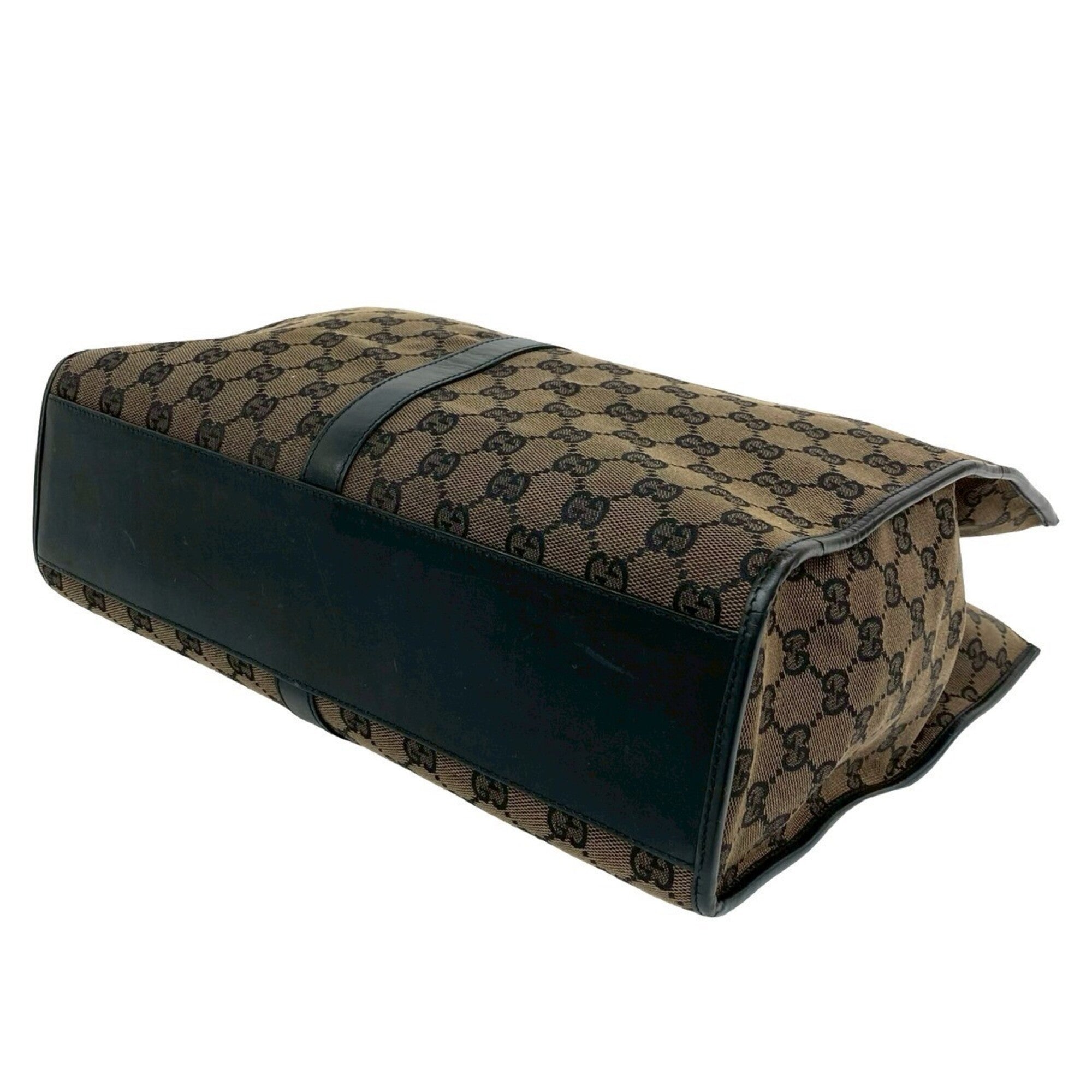 Gucci Black Brown Leather Canvas Boston Bag Handbag (Pre-Owned)