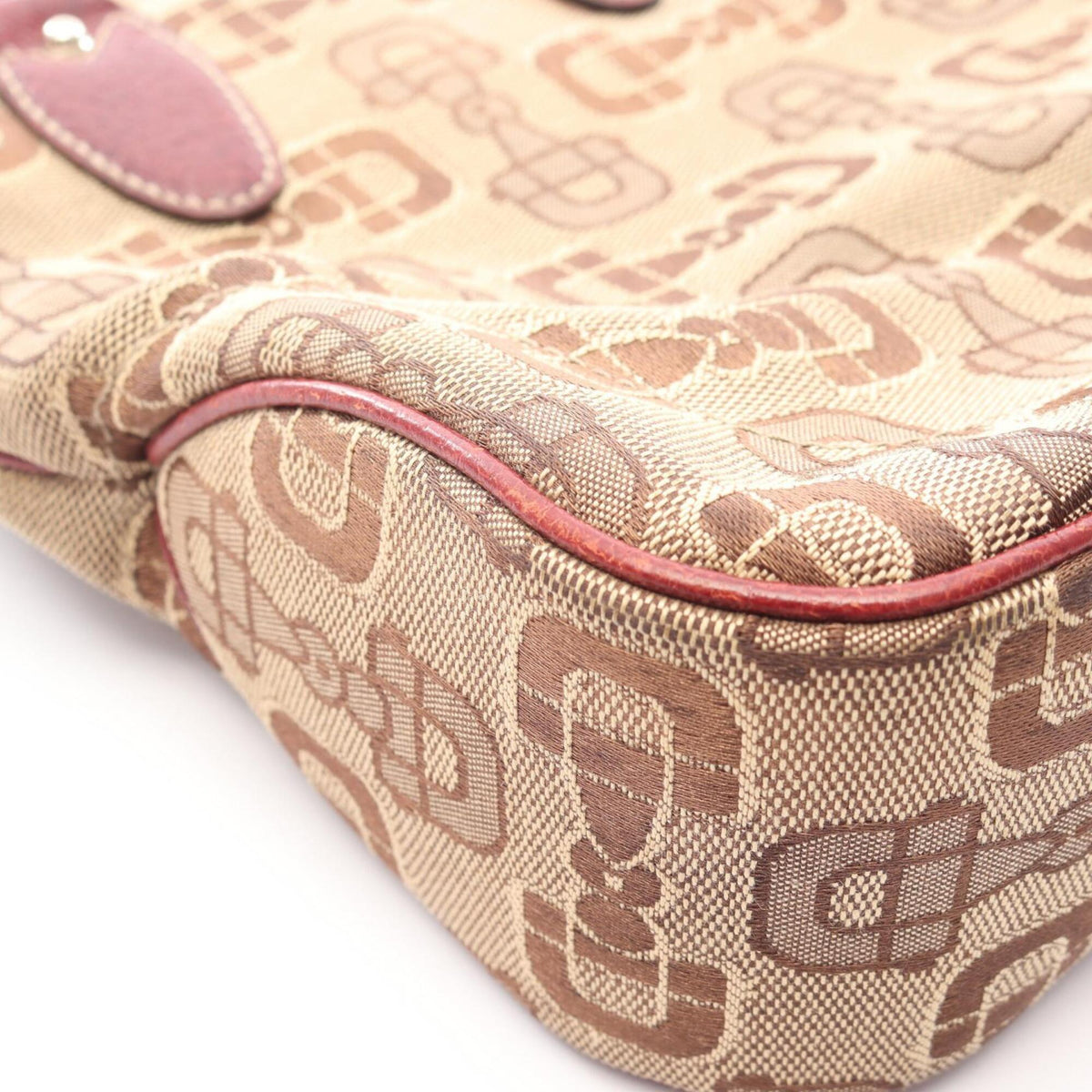 Gucci Beige Bordeaux Canvas Leather Handbag (Pre-Owned)