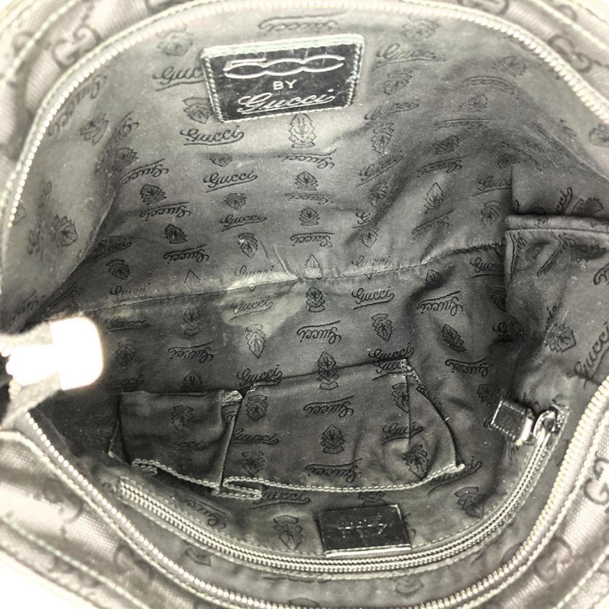 Gucci Gg Imprimé Black Canvas Leather Shoulder Bag (Pre-Owned)
