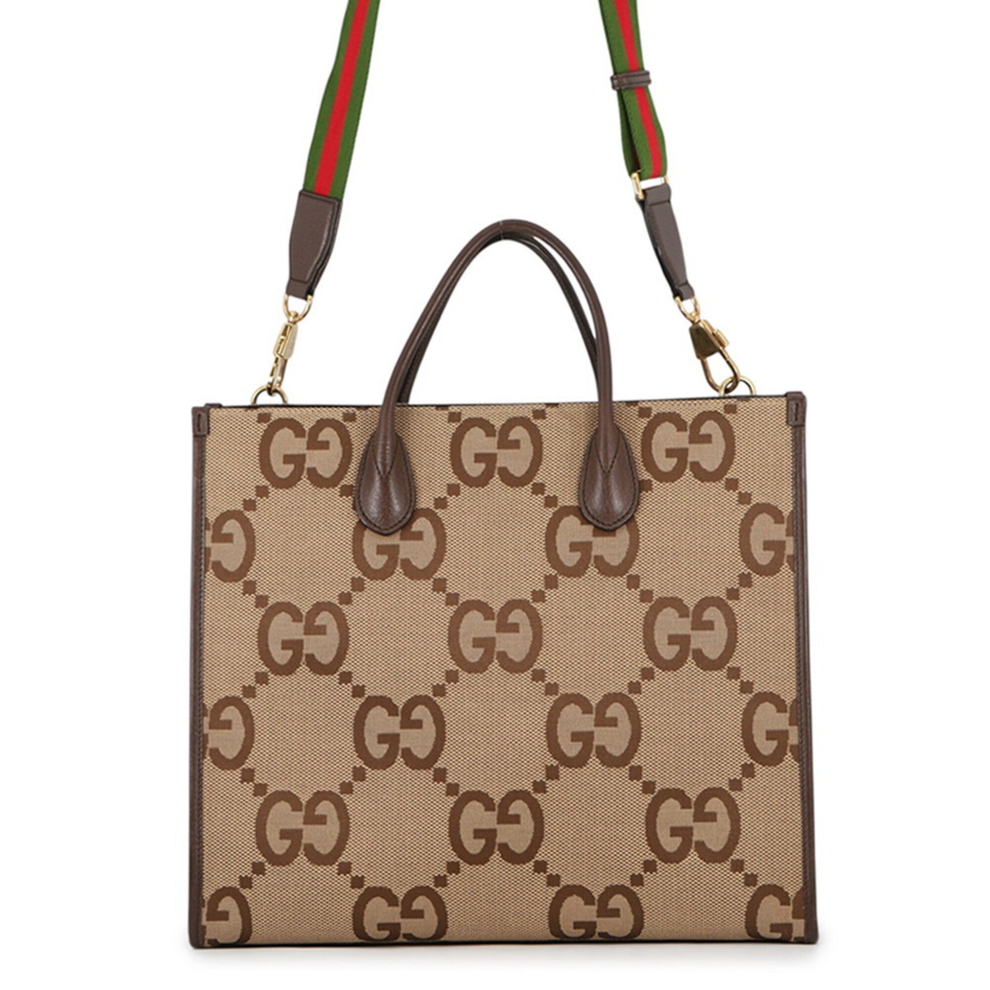 Gucci Beige Brown Canvas Leather Shoulder Bag Tote Bag (Pre-Owned)