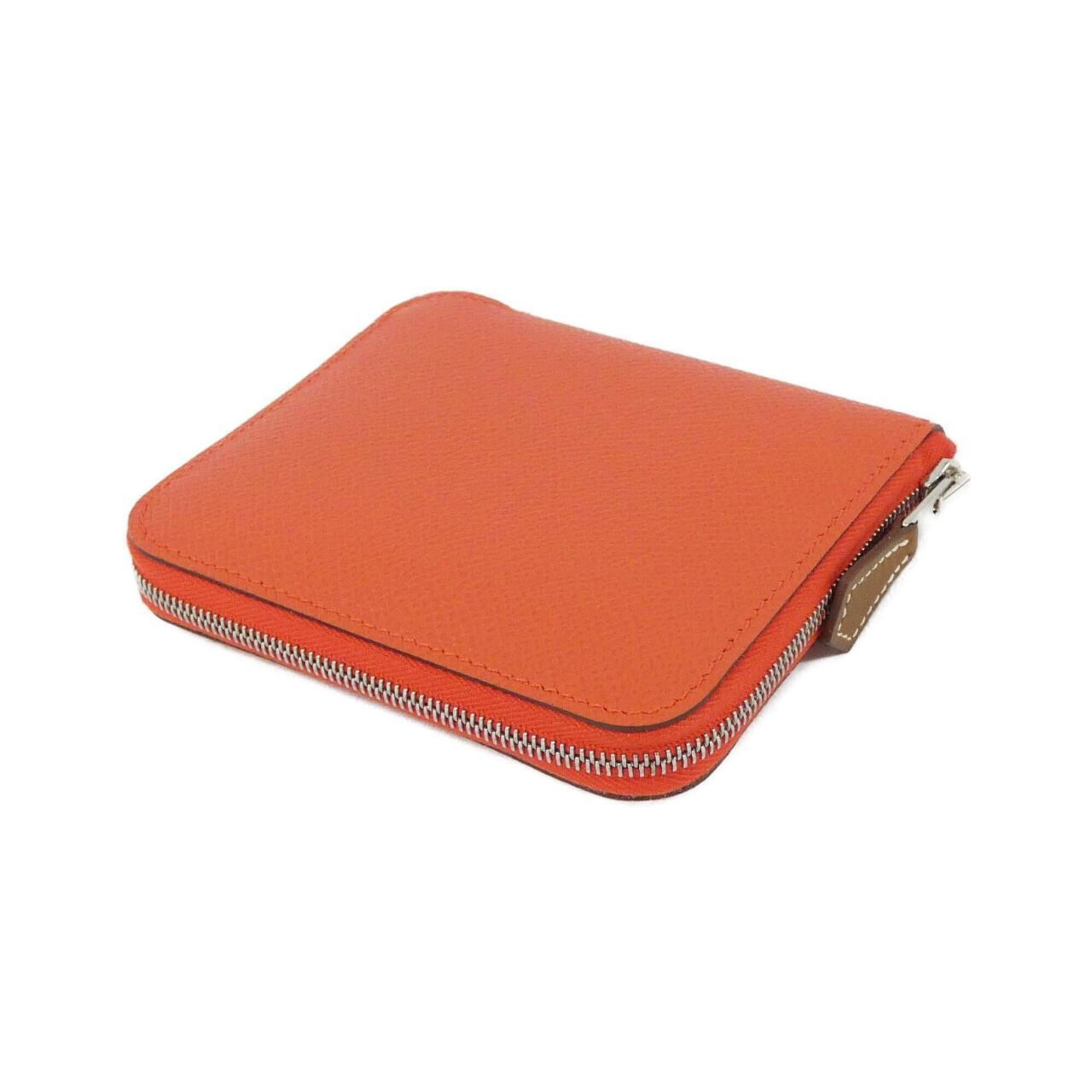 Hermes Capucine Red Color Epsom Leather Silk Coin Purse/Coin Case (Pre-Owned)