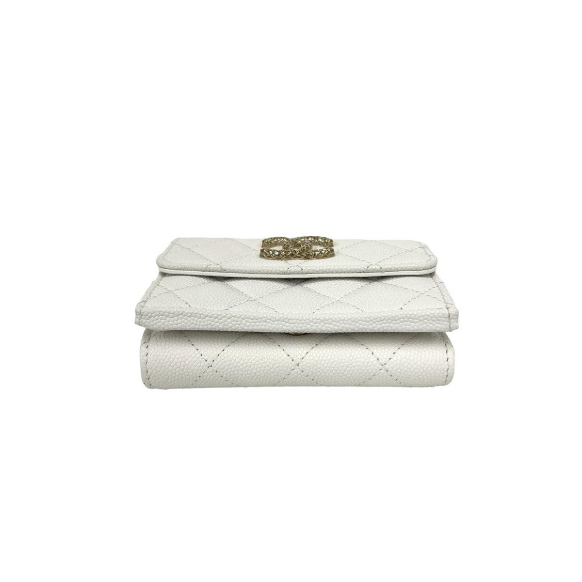 Chanel White Grained Calfskin Wallet (Tri-Fold) (Pre-Owned)