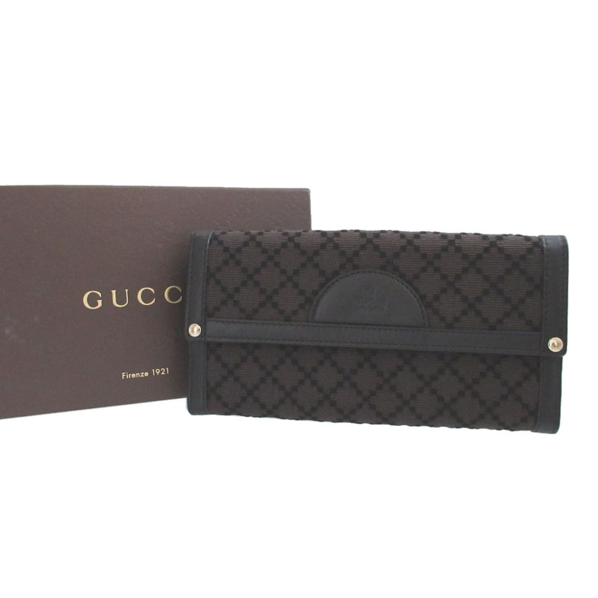 Gucci Black Brown Canvas Leather Long Wallet (Bi-Fold) (Pre-Owned)