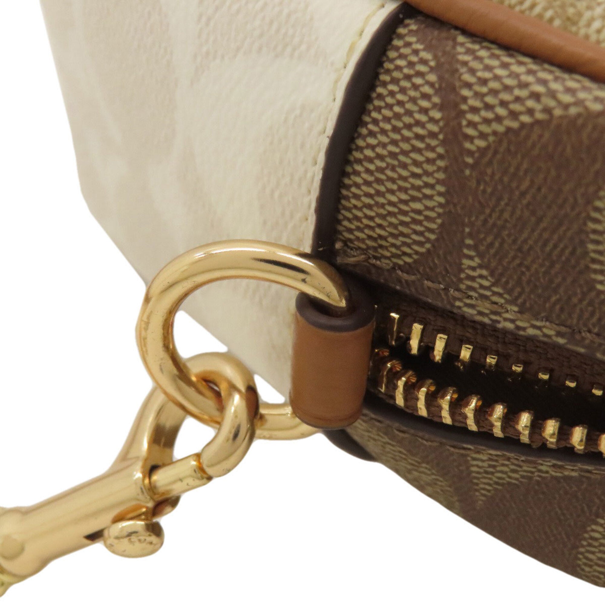 Coach Beige Signature Line Pvc Shoulder Bag (Pre-Owned)