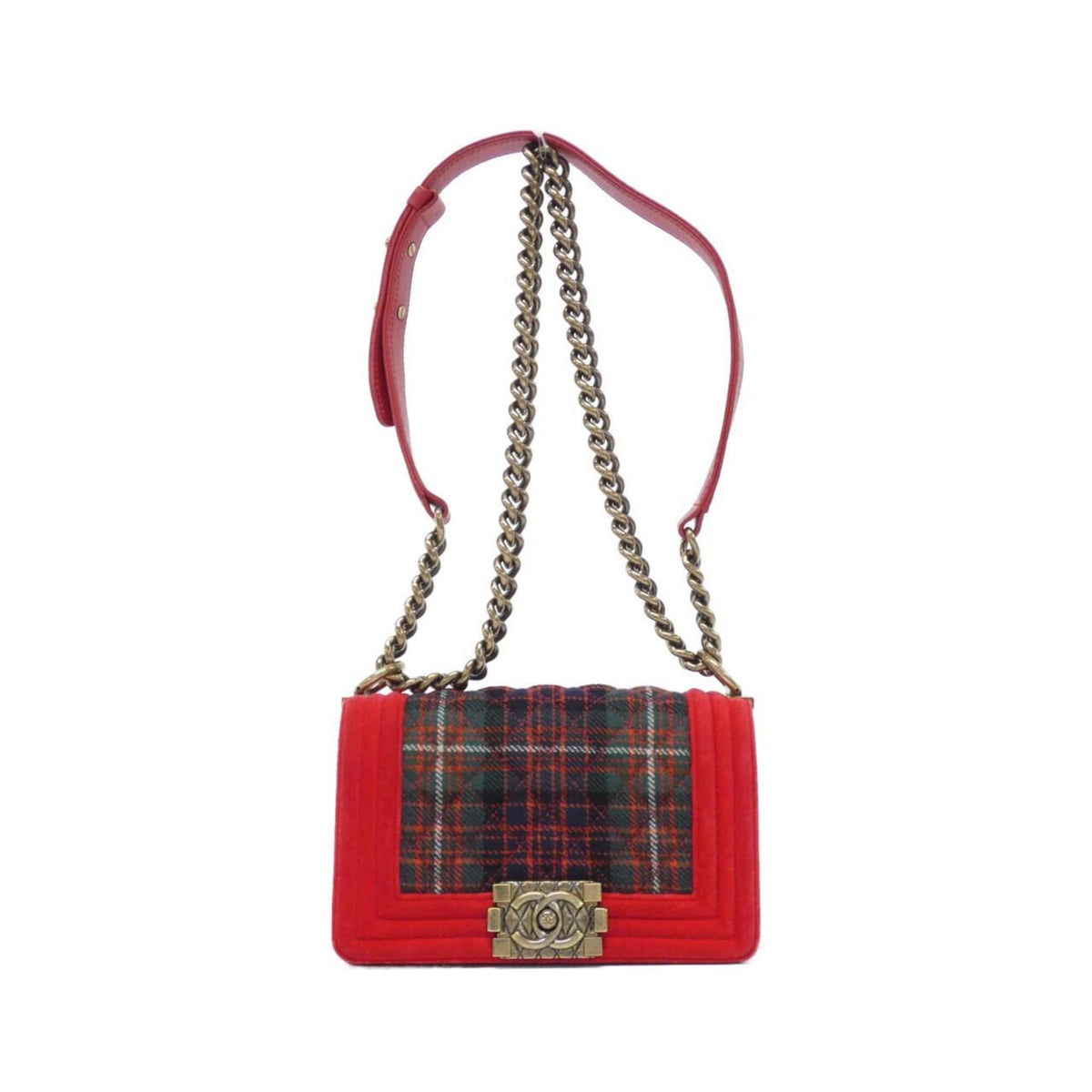 Chanel Green Red Color Canvas Shoulder Bag (Pre-Owned)
