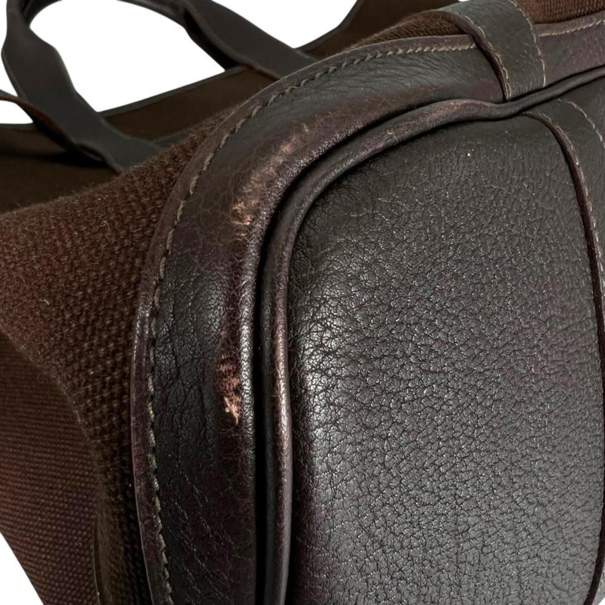 Hermes Brown Canvas Leather Tote Bag (Pre-Owned)
