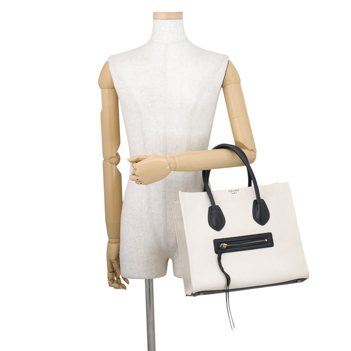 Celine Black Canvas Leather Handbag Tote Bag (Pre-Owned)