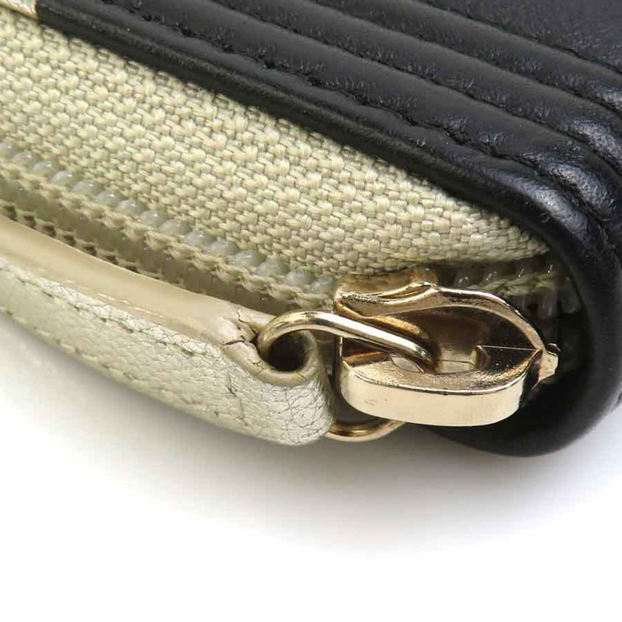Chanel Gold Black Leather Long Wallet (Bi-Fold) (Pre-Owned)