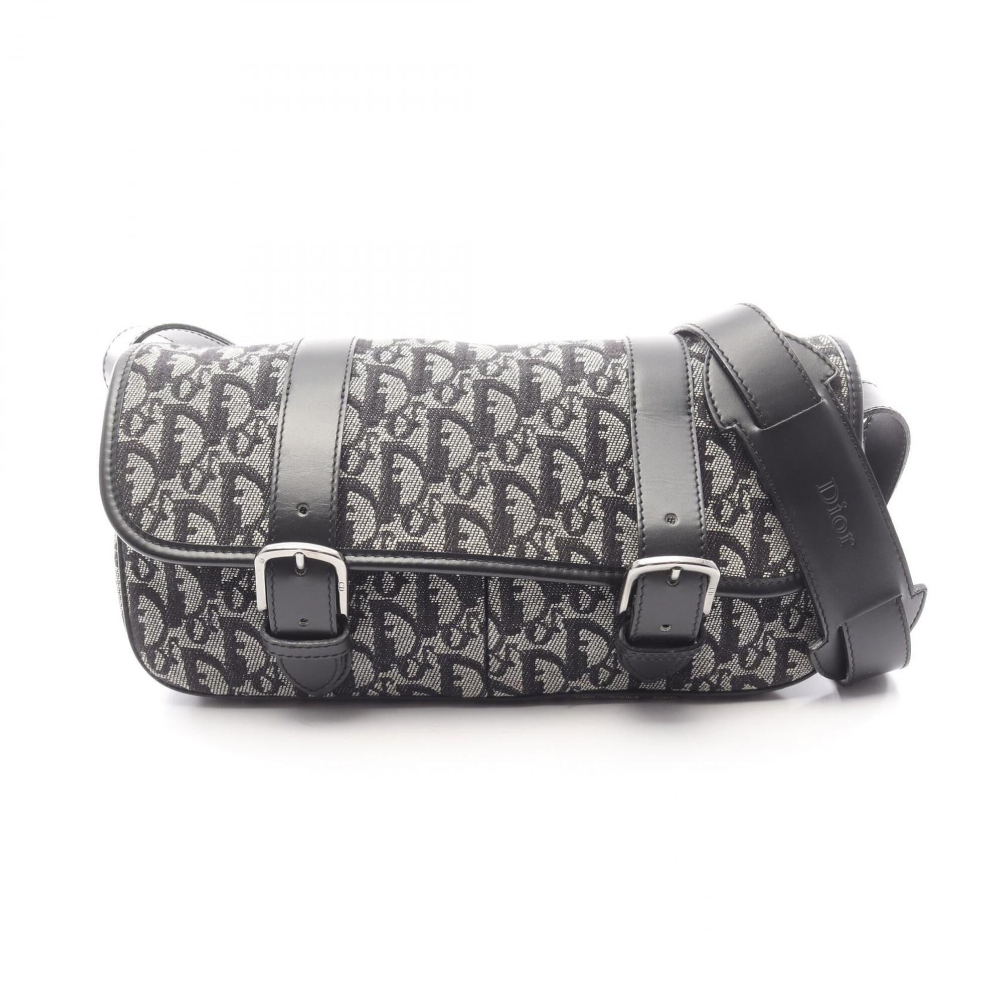 Christian Dior Black Navy Canvas Leather Handbag Messenger Bag Shoulder Bag (Pre-Owned)