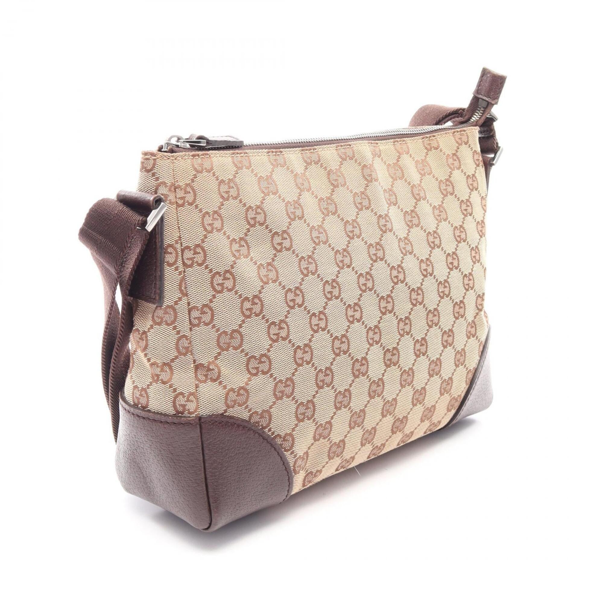 Gucci Beige Brown Canvas Leather Handbag Shoulder Bag (Pre-Owned)