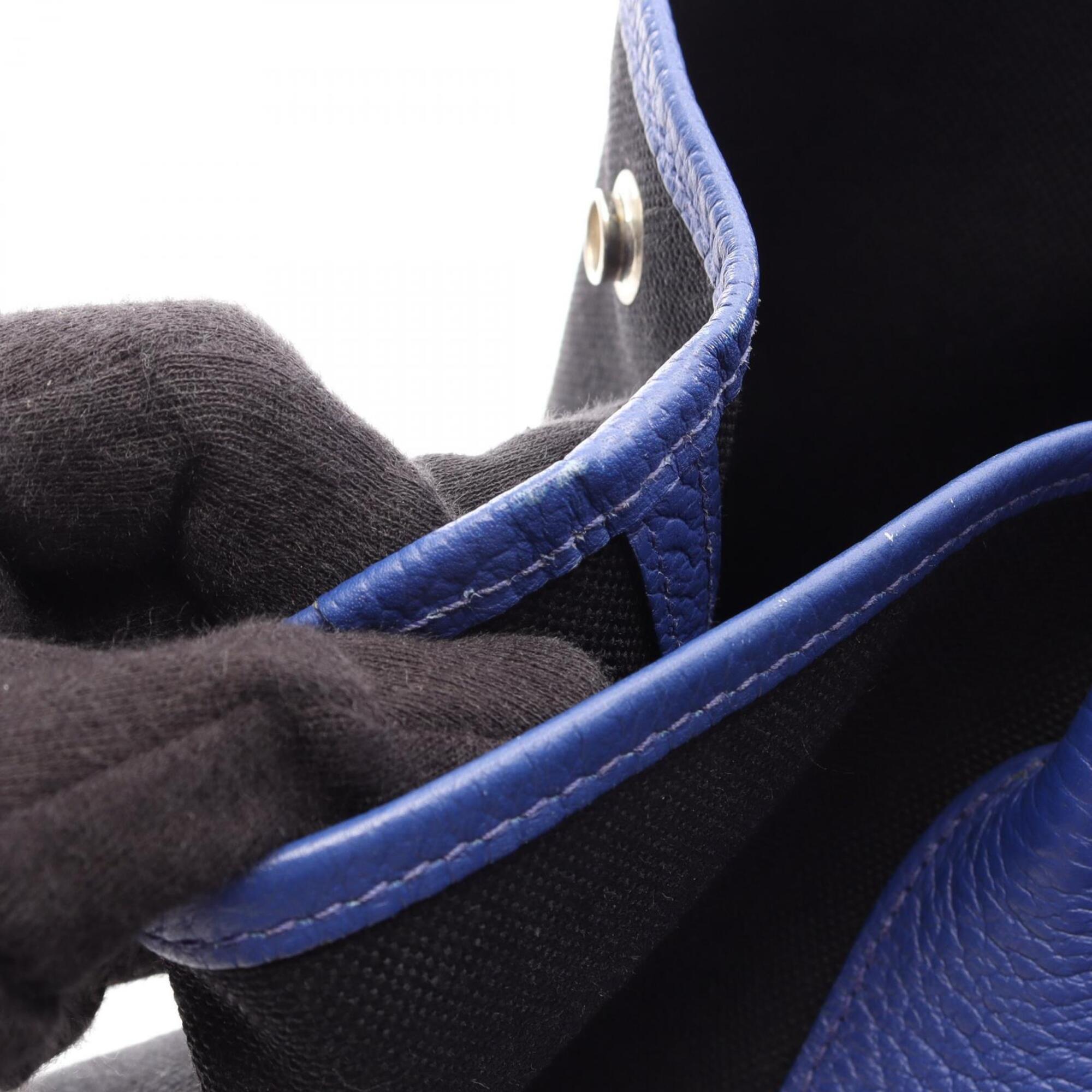 Hermes Black Blue Blue Electric Canvas Country Leather Handbag Tote Bag (Pre-Owned)
