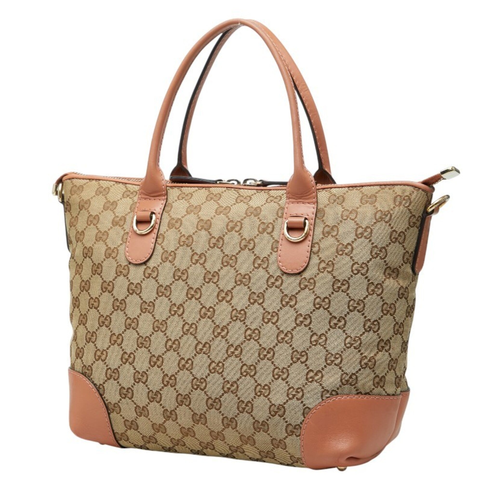 Gucci Beige Orange Canvas Leather Handbag Shoulder Bag (Pre-Owned)