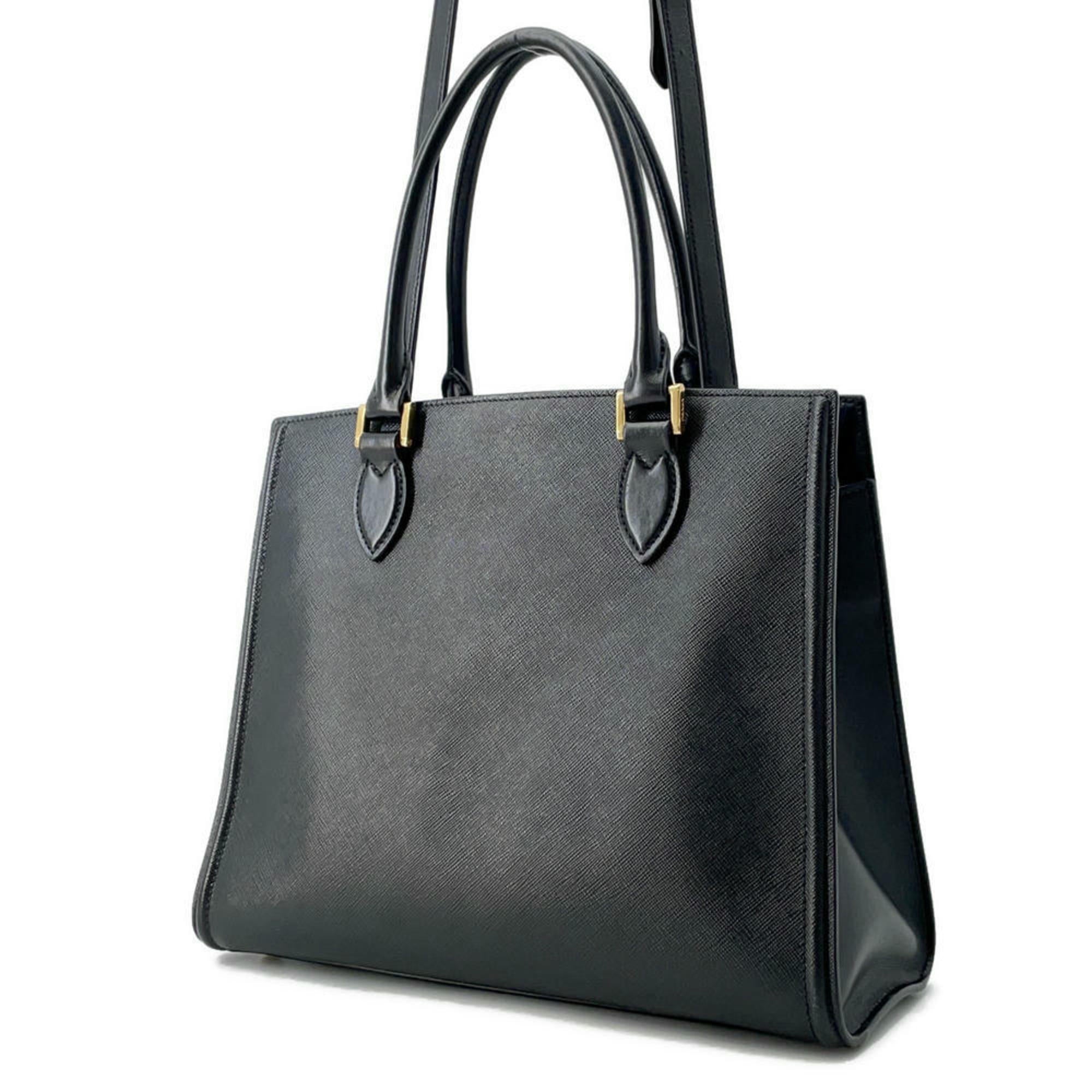 Prada Black Leather Shoulder Bag Tote Bag (Pre-Owned)