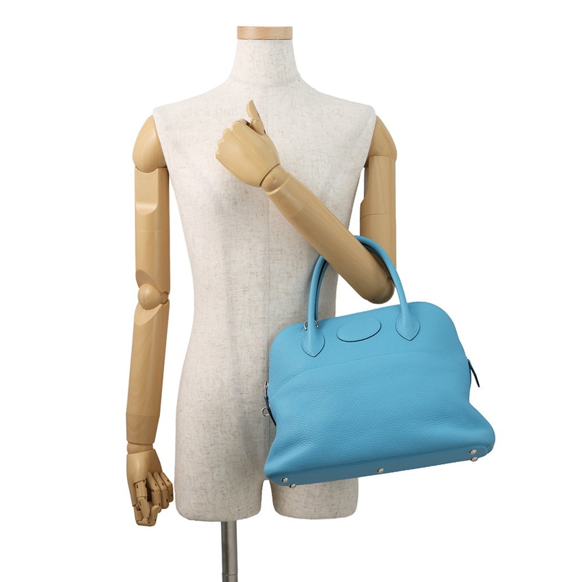 Hermes Blue Taurillon Clemence Leather Handbag (Pre-Owned)