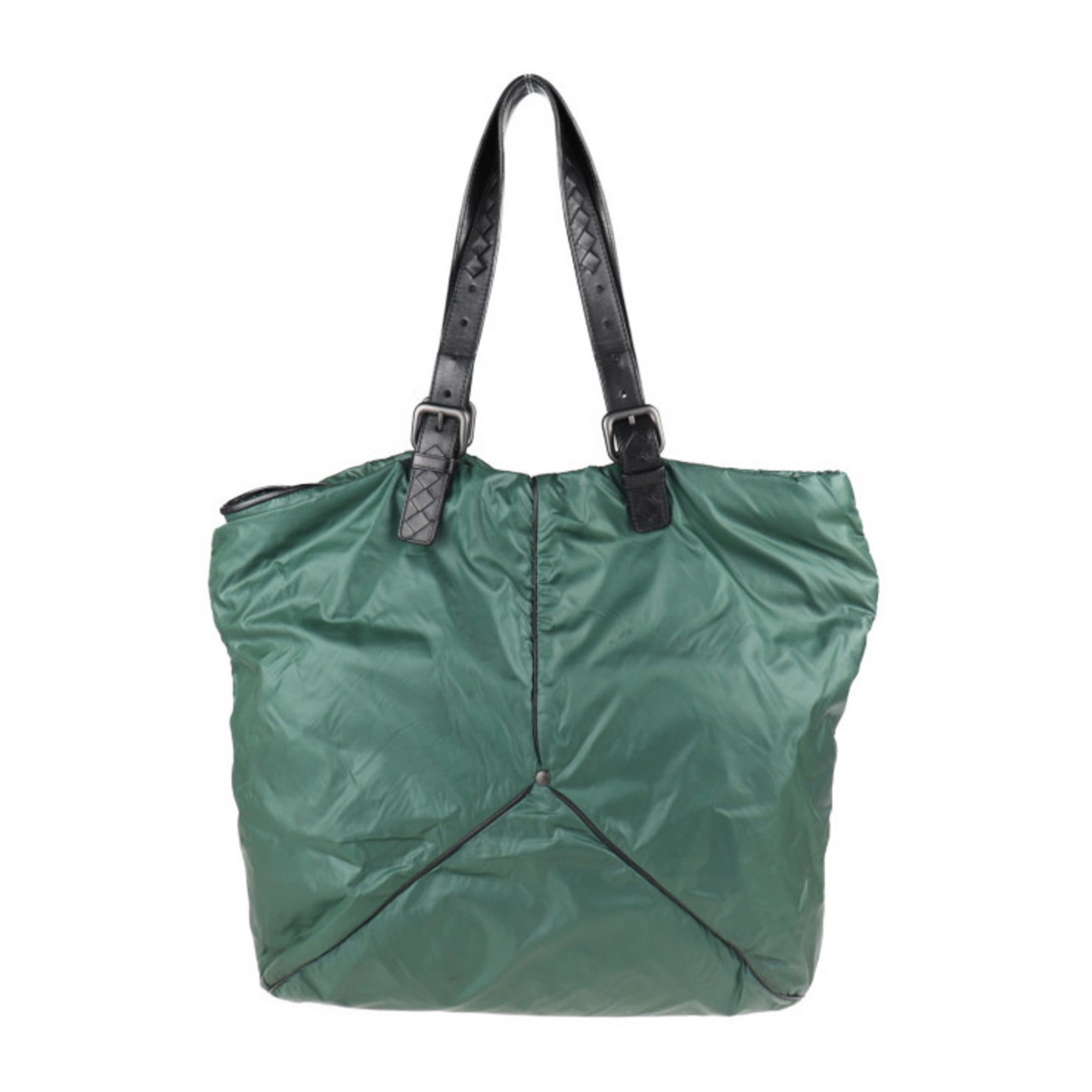 Bottega Veneta Black Green Nylon Handbag Shopping Bag Shoulder Bag Tote Bag (Pre-Owned)