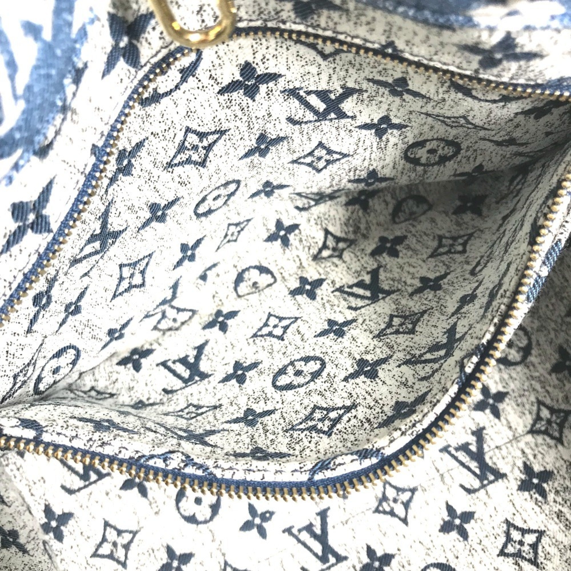 Louis Vuitton Blue White Monogram Denim Leather Canvas Shoulder Bag Tote Bag (Pre-Owned)