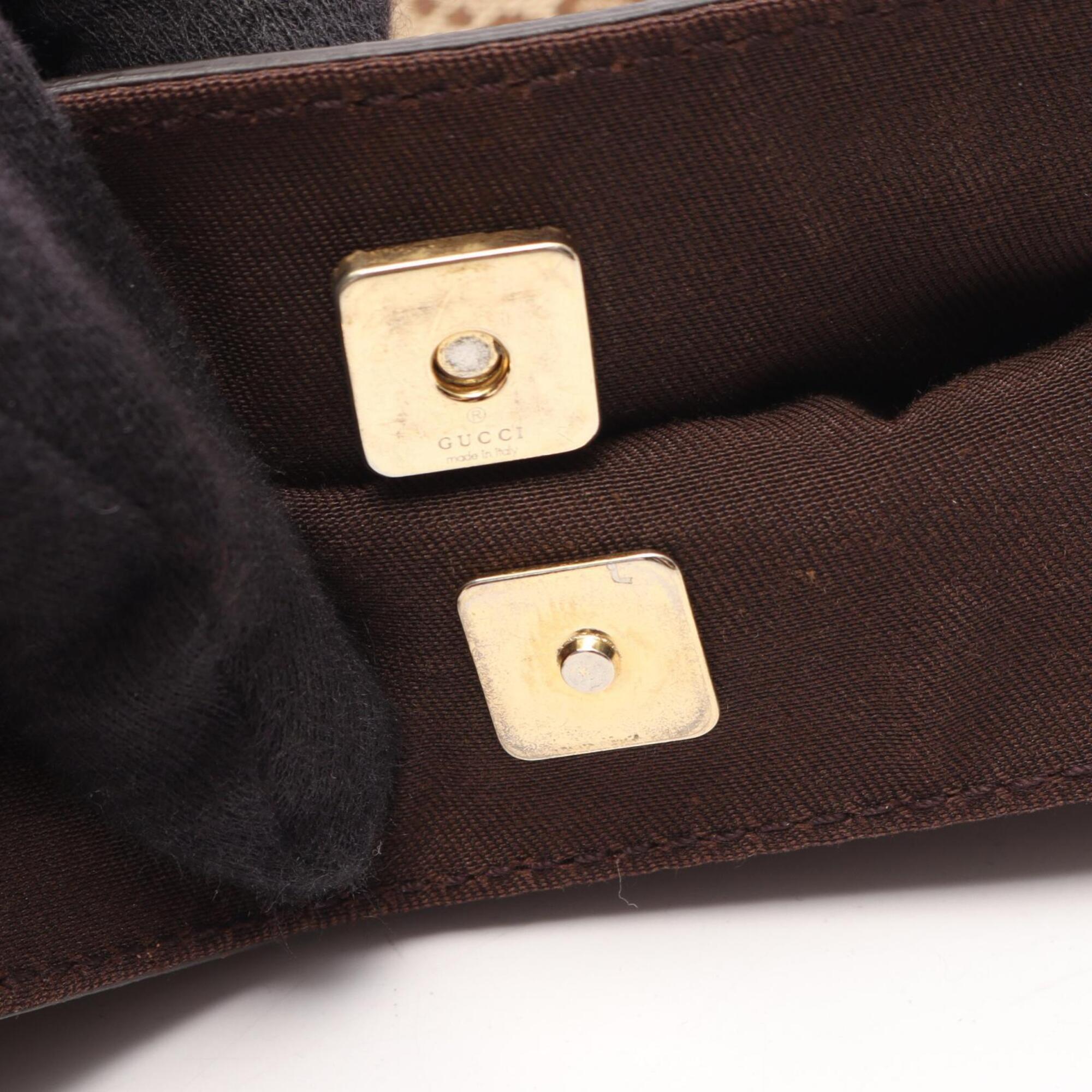 Gucci Beige Brown Canvas Leather Handbag Tote Bag (Pre-Owned)